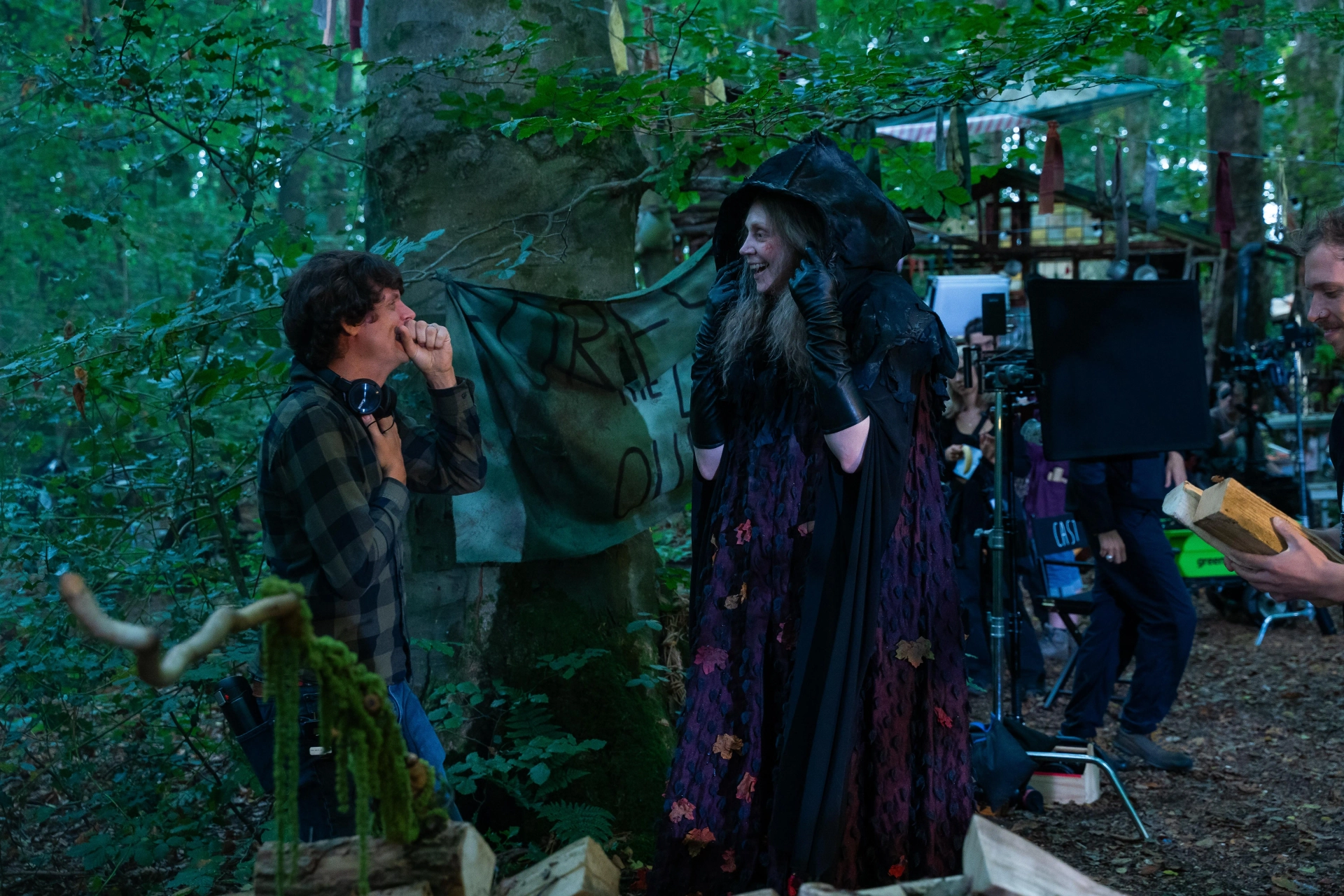 On set directing ROBIN AND THE HOODS with Gwendoline Christie