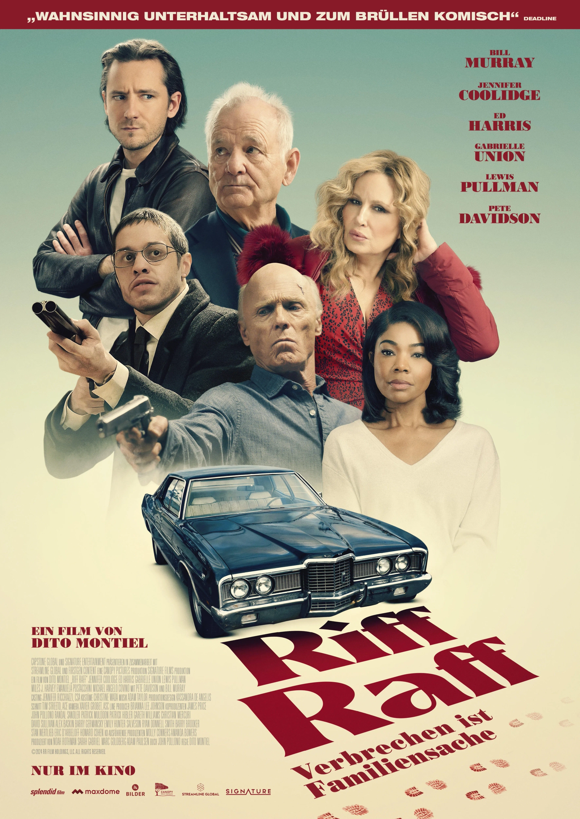 Bill Murray, Ed Harris, Gabrielle Union, Jennifer Coolidge, Pete Davidson, and Lewis Pullman in Riff Raff (2024)