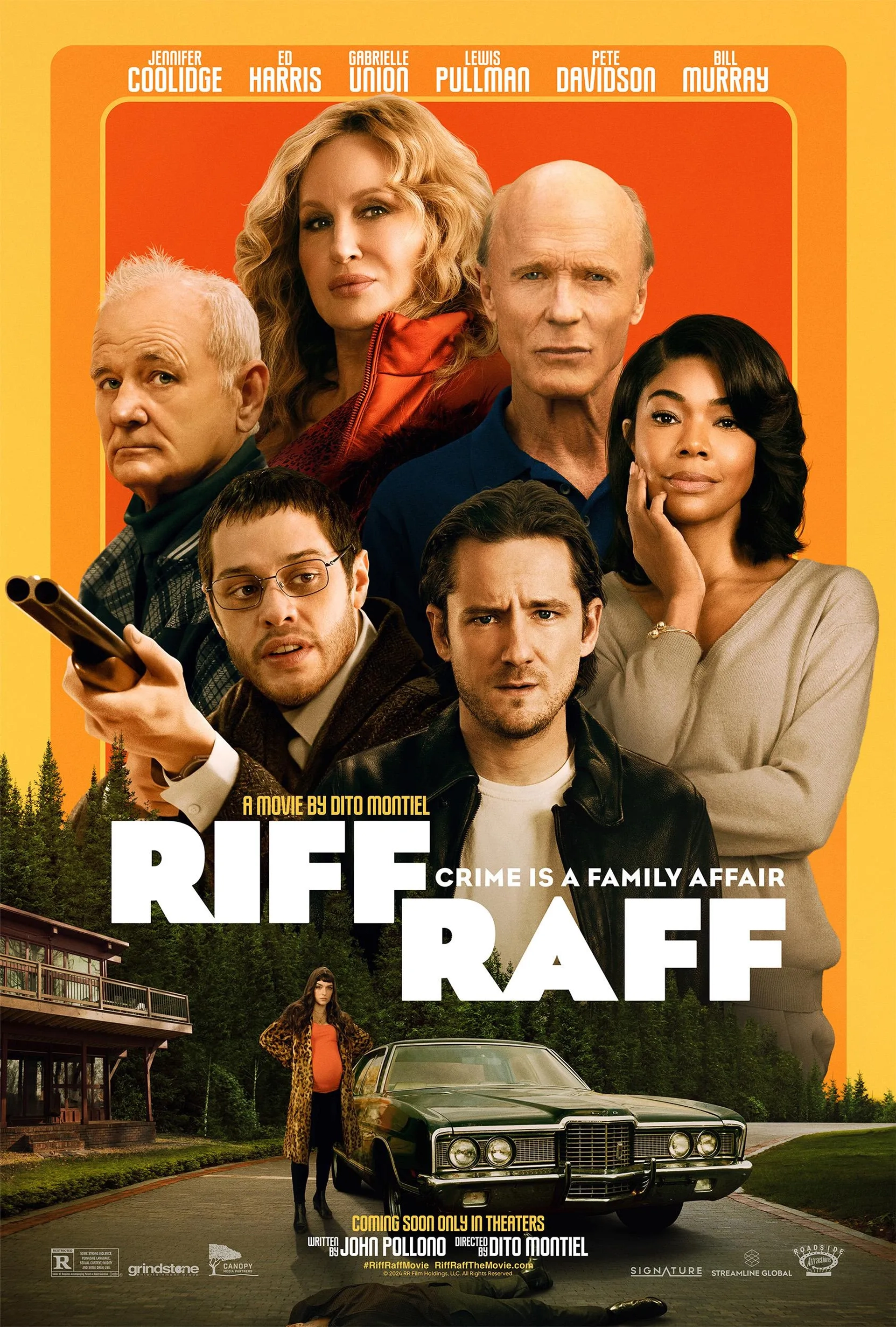 Bill Murray, Ed Harris, Gabrielle Union, Jennifer Coolidge, Pete Davidson, and Lewis Pullman in Riff Raff (2024)