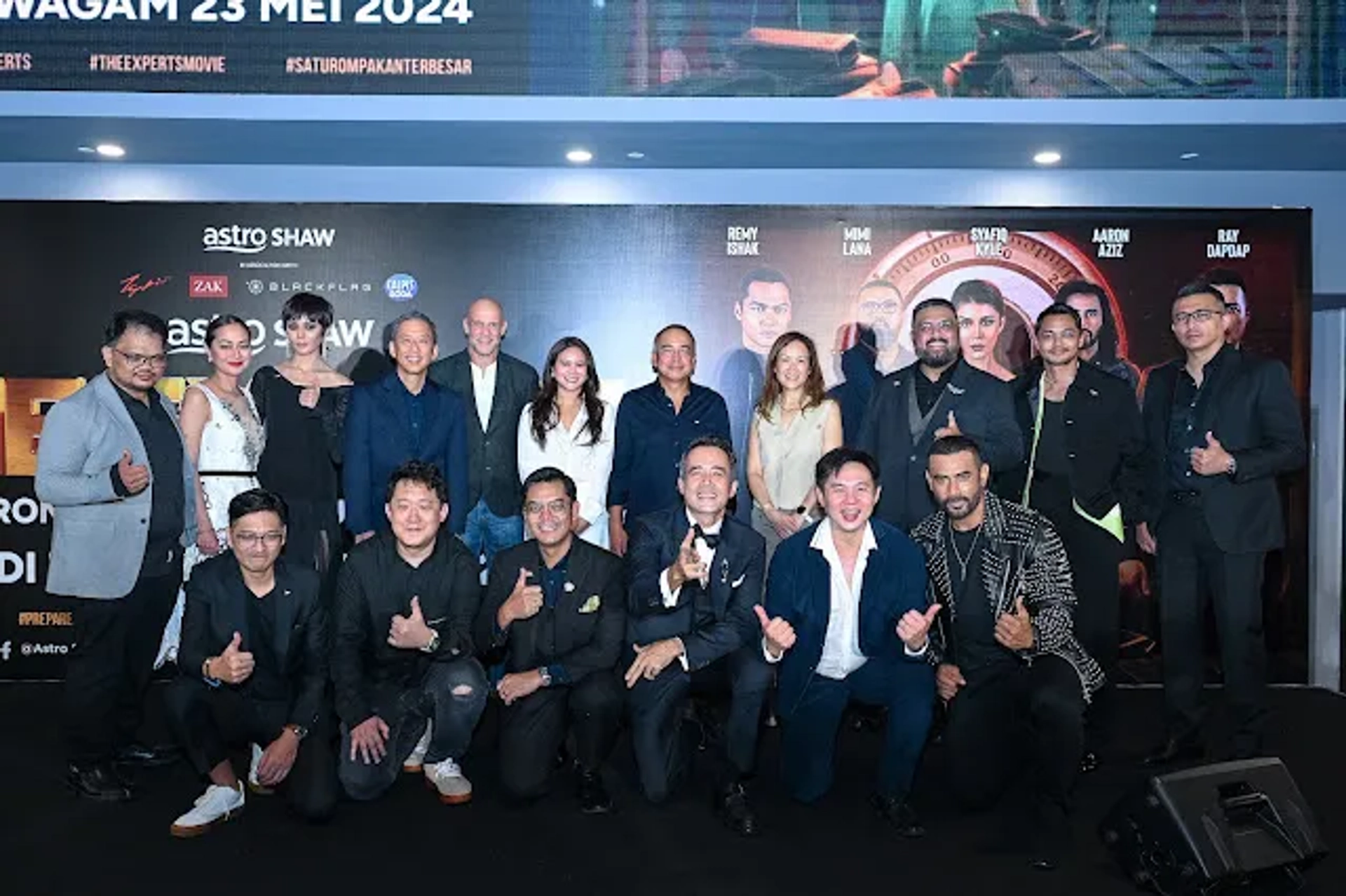 Maya Karin, Douglas Lim, Syafiq Kyle, Mimi Lana, Shah Reza Mohd Shah, Tony Eusoff, Aaron Aziz, Nazim Shah, Remy Ishak, Joel Soh, Andre Chiew, and Jay Iswazir at an event for The Experts (2024)