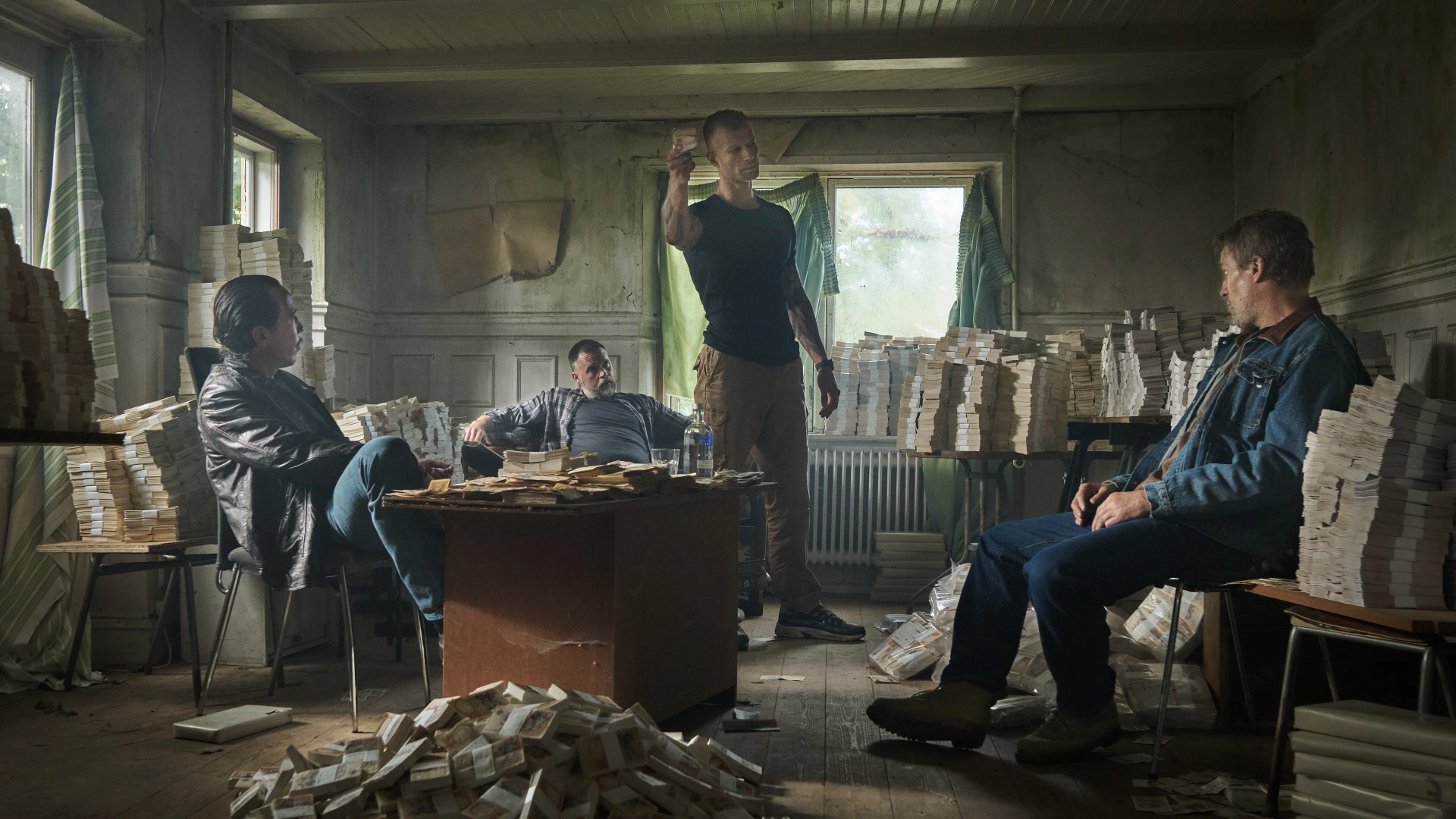 Jens Hultén, Christopher Wagelin, Reda Kateb, and Gustav Dyekjær Giese in The Quiet Ones (2024)