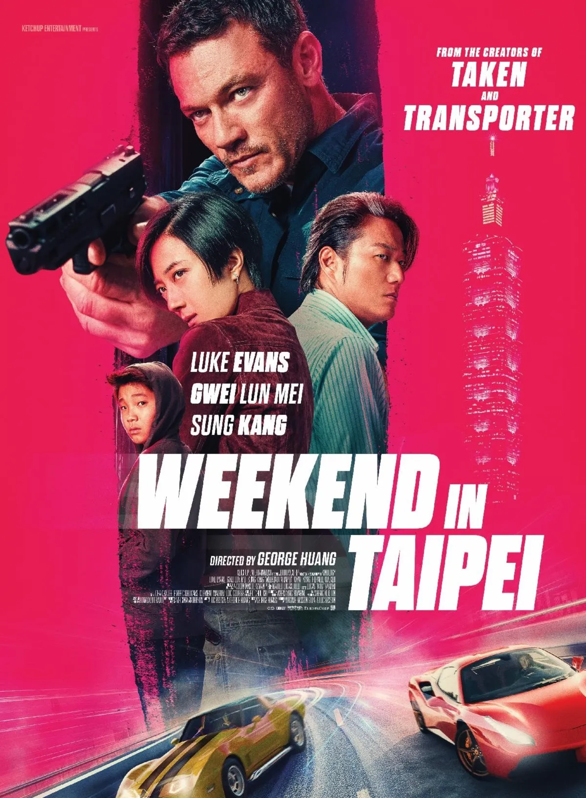 Sung Kang, Wyatt Yang, Lun-Mei Gwei, and Luke Evans in Weekend in Taipei (2024)