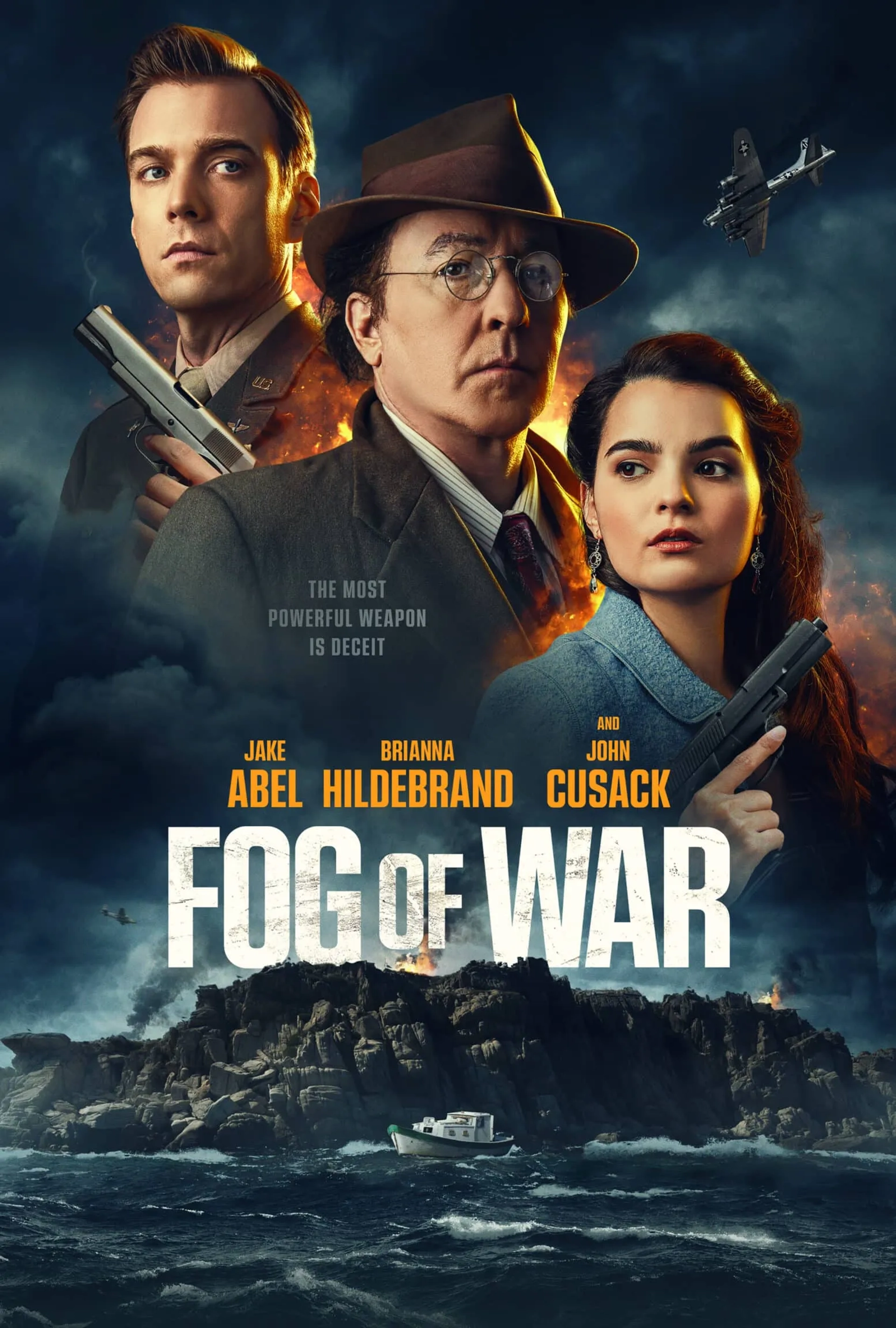John Cusack, Jake Abel, and Brianna Hildebrand in Fog of War (2025)