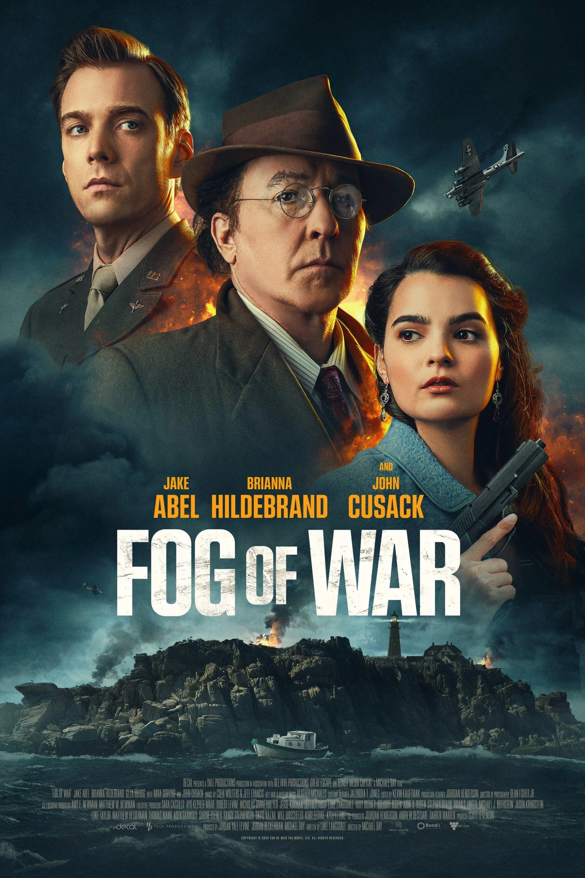 John Cusack, Jake Abel, and Brianna Hildebrand in Fog of War (2025)