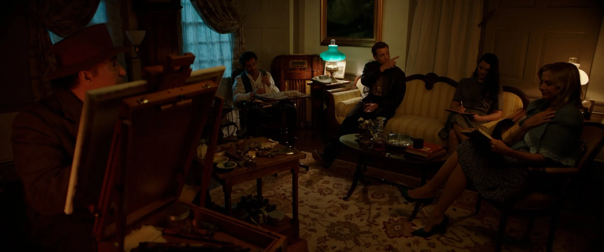 John Cusack, Mira Sorvino, Jake Abel, Géza Röhrig, and Brianna Hildebrand in Fog of War (2025)