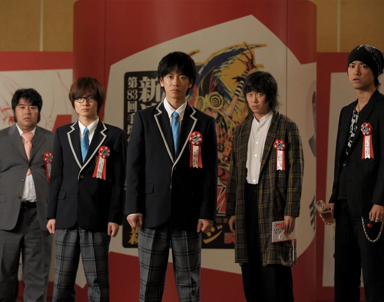 Hirofumi Arai, Kenta Kiritani, Ryûnosuke Kamiki, Sarutoki Minagawa, and Takeru Satoh in Bakuman (2015)