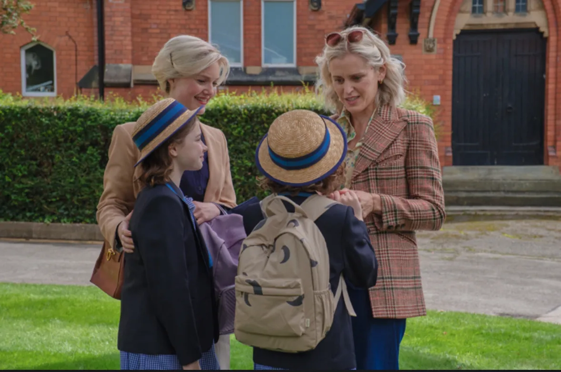 The Stolen Girl /Season 1. (L to R) Holliday Grainger as Rebecca Walsh/Nina Thibault, Robyn Betteridge as Josephine Thibault, Beatrice Campbell as Lucia Blix, Denise Gough as Elisa Blix. Cr. Matt Squire/Disney+ © 2023.
