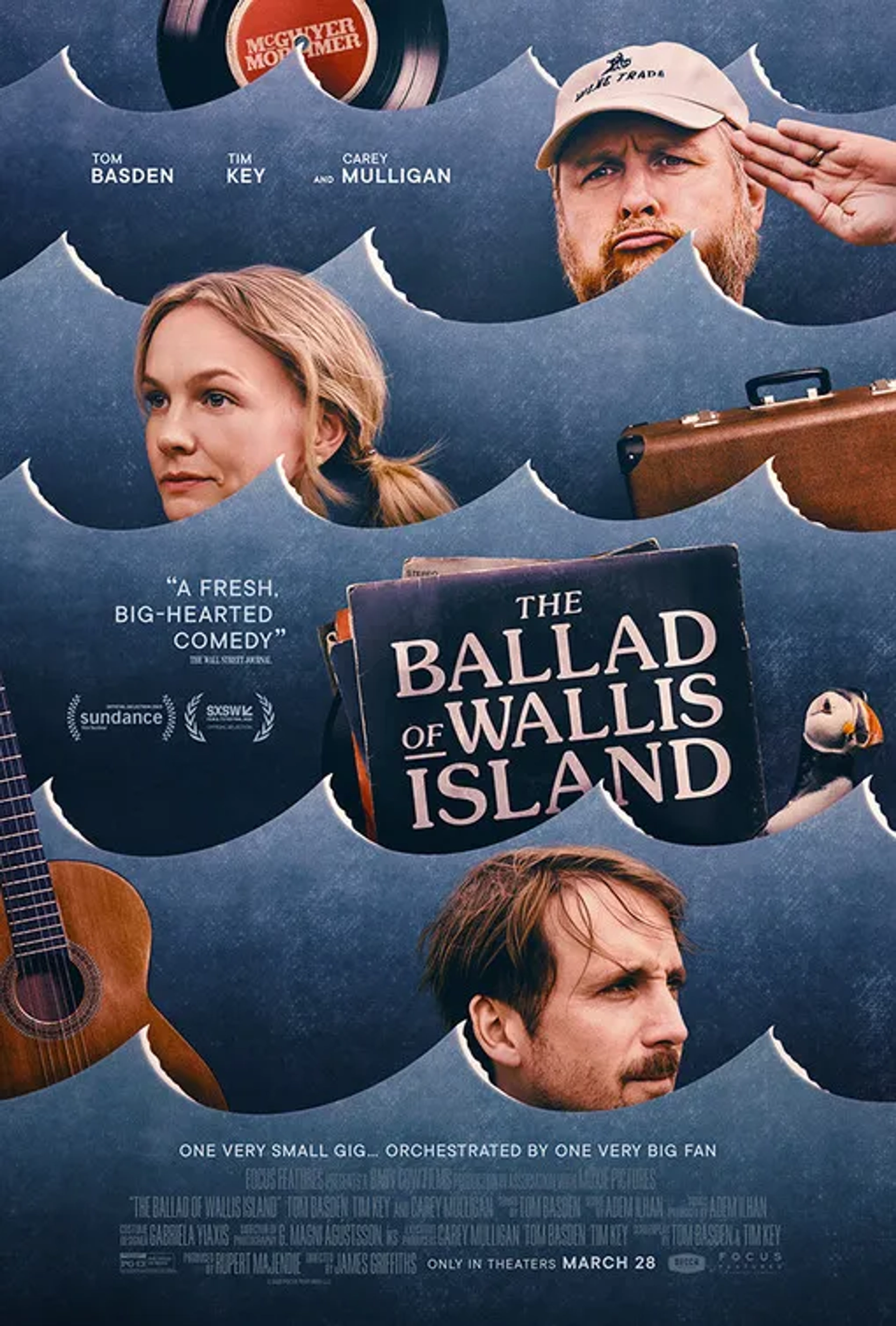 Carey Mulligan, Tom Basden, and Tim Key in The Ballad of Wallis Island (2025)