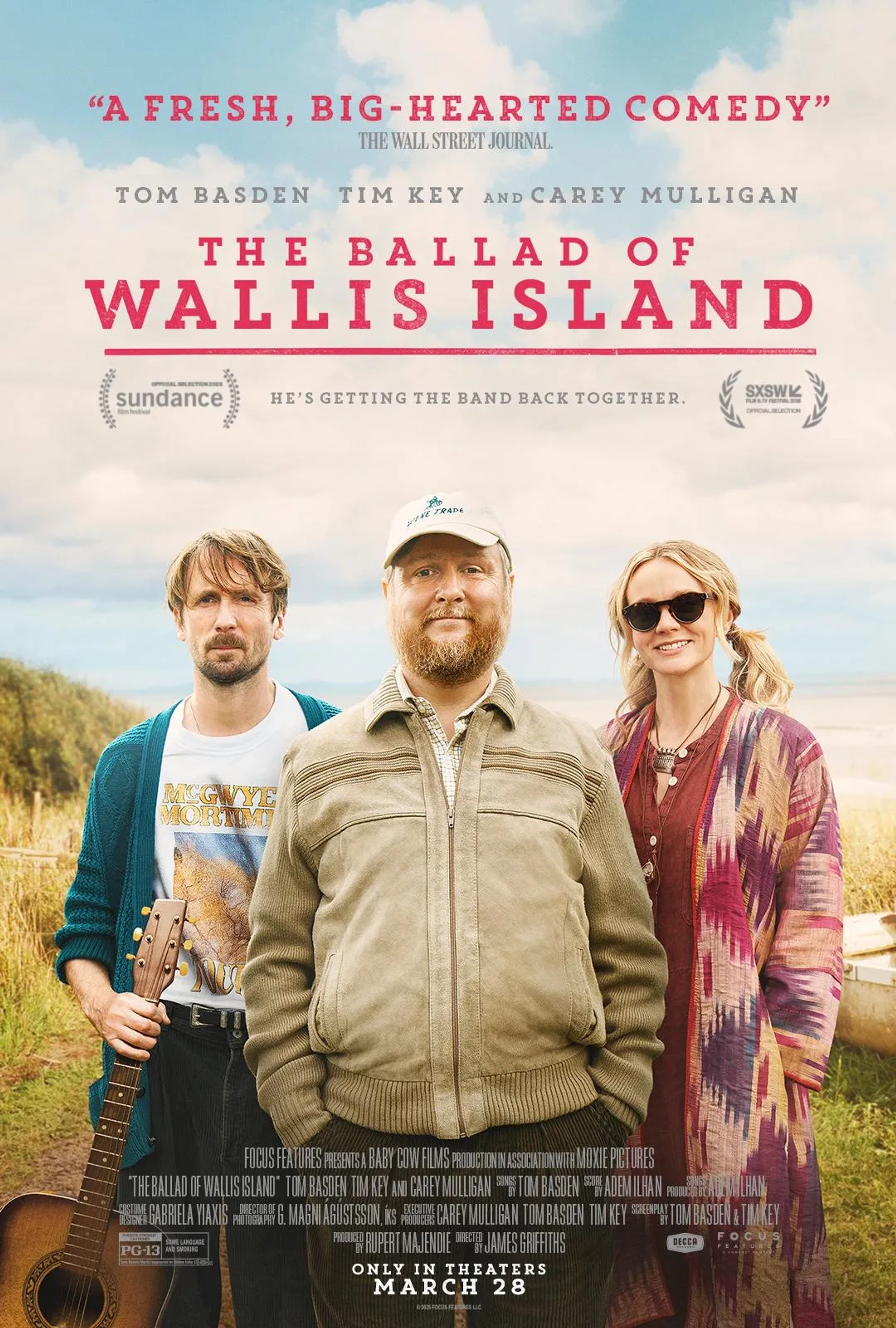 Carey Mulligan, Tom Basden, and Tim Key in The Ballad of Wallis Island (2025)