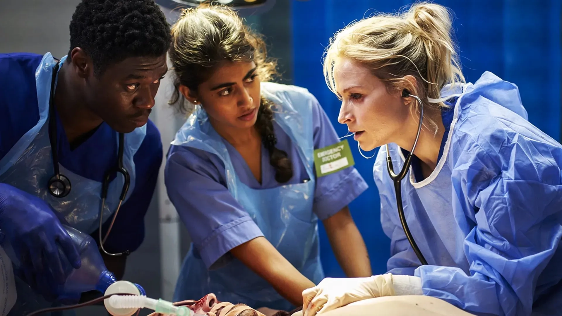 Jordan Kouamé, Priyanka Patel, and Niamh Algar in Malpractice (2023)