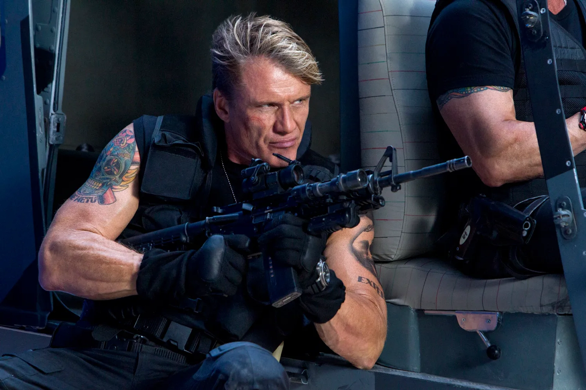 Dolph Lundgren and Sylvester Stallone in The Expendables 3 (2014)