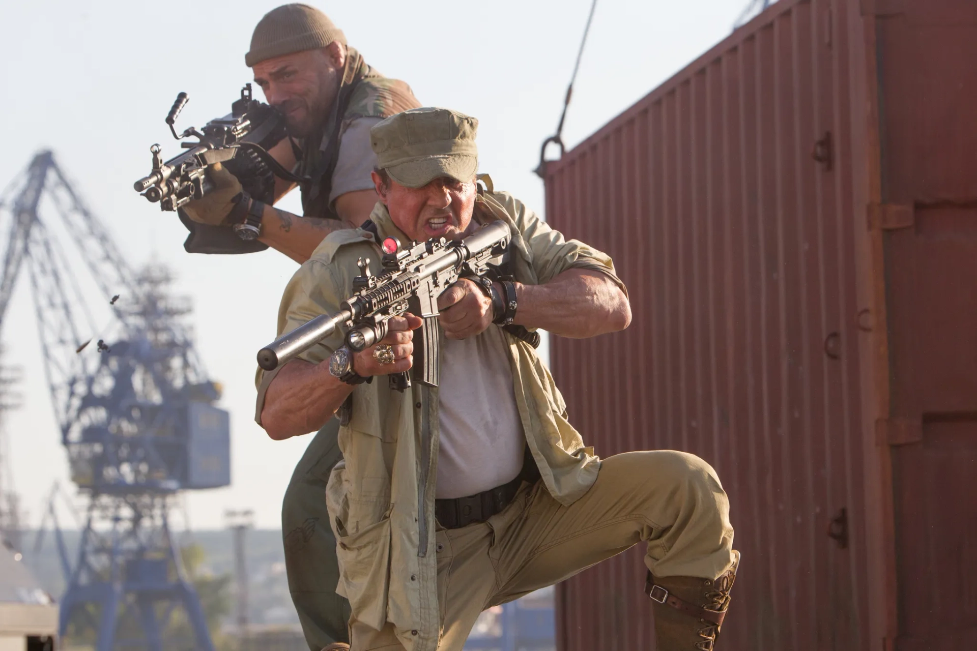 Sylvester Stallone and Randy Couture in The Expendables 3 (2014)
