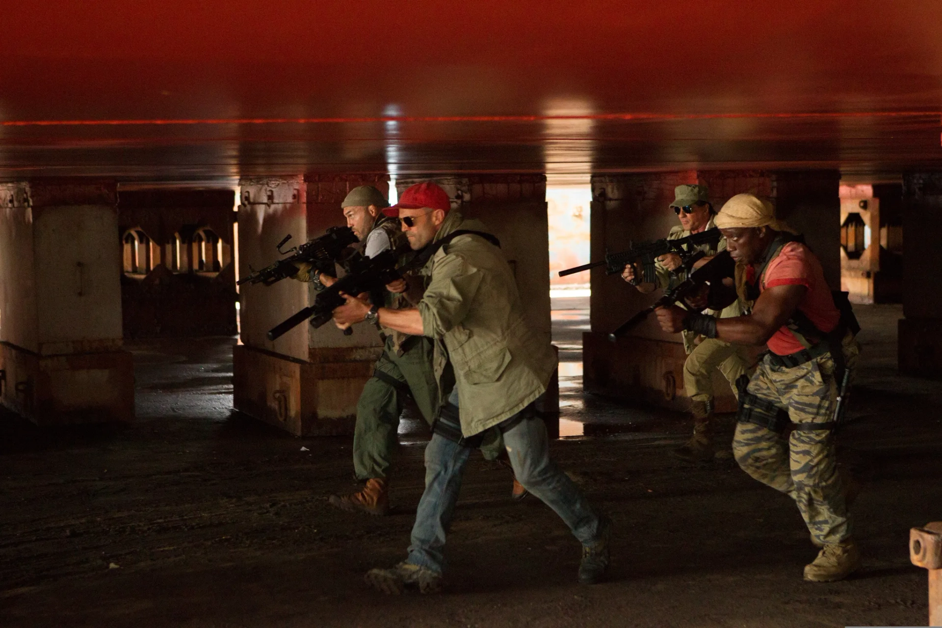 Sylvester Stallone, Wesley Snipes, Jason Statham, and Randy Couture in The Expendables 3 (2014)