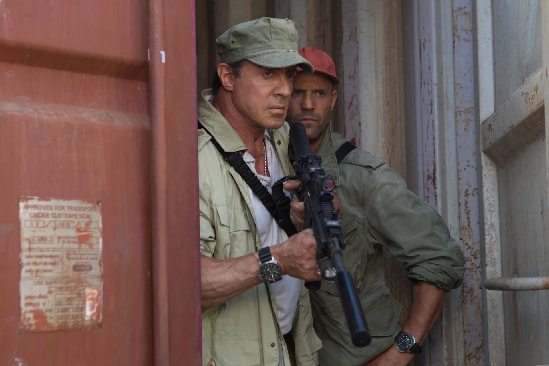 Sylvester Stallone and Jason Statham in The Expendables 3 (2014)