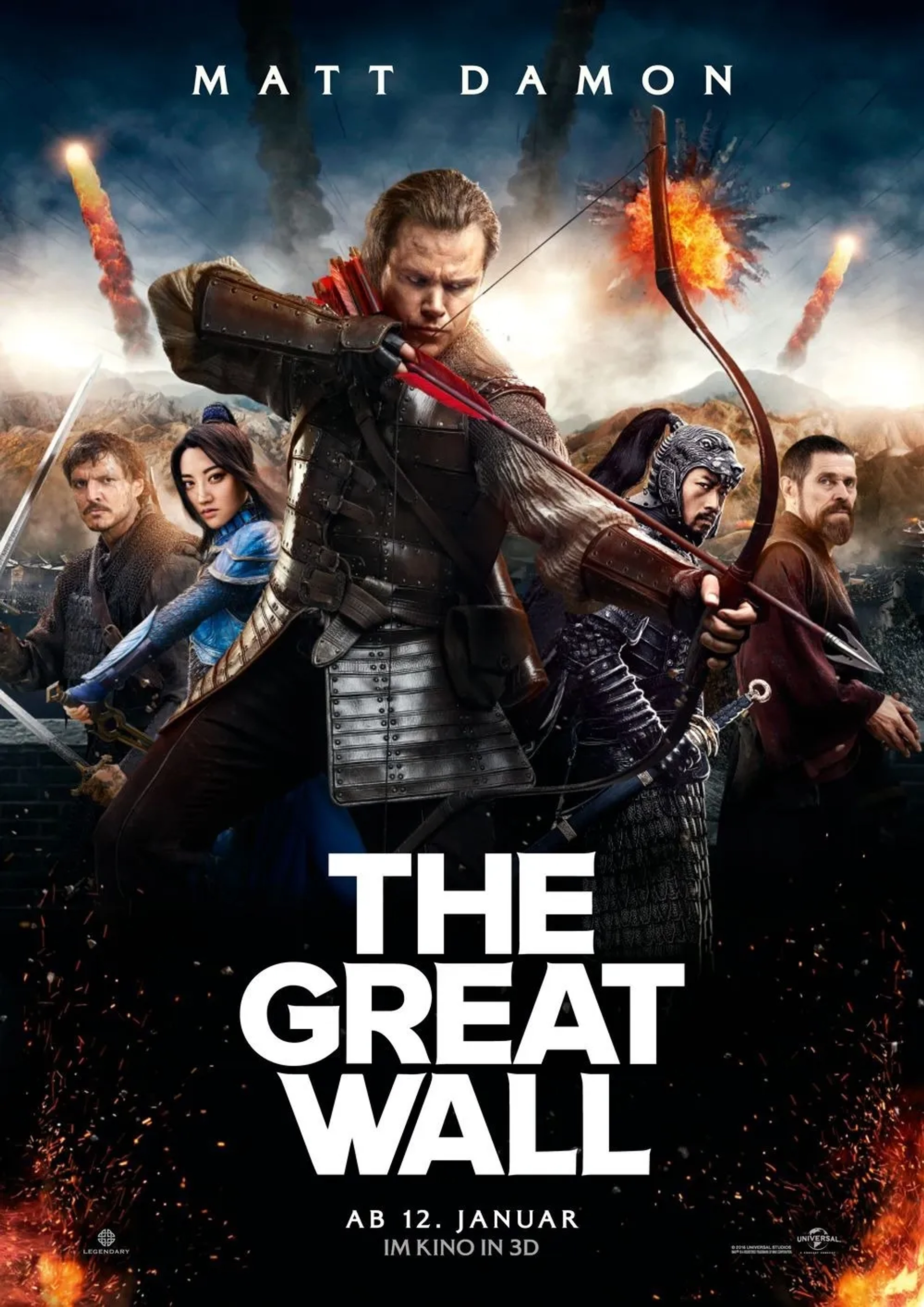 Willem Dafoe, Matt Damon, Pedro Pascal, Tian Jing, and Hanyu Zhang in The Great Wall (2016)