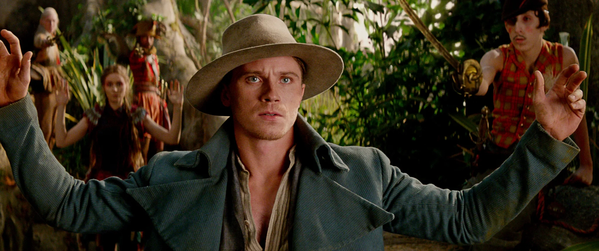 Garrett Hedlund, Rooney Mara, and Giacomo Mancini in Pan (2015)