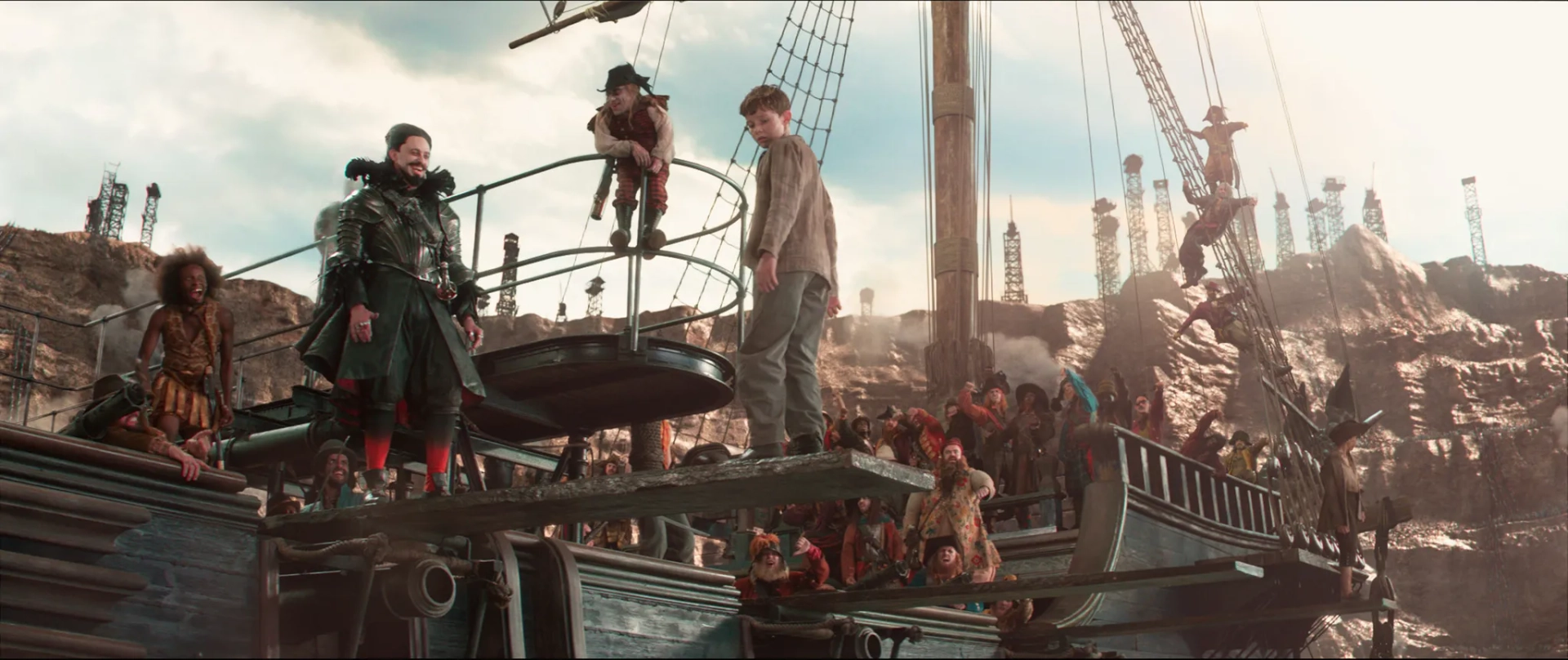 Hugh Jackman, Jimmy Vee, and Levi Miller in Pan (2015)