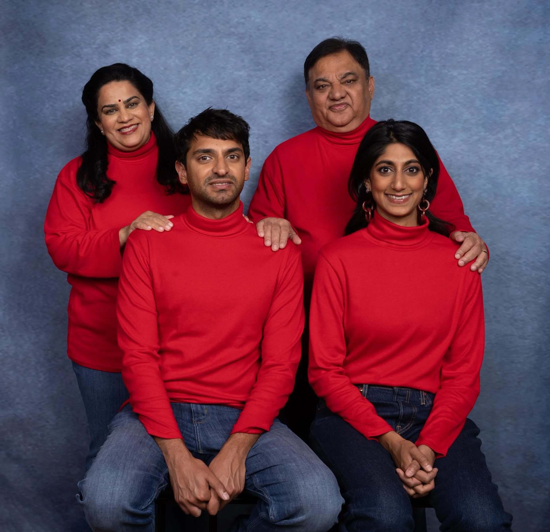 Harish Patel, Zarna Garg, Karan Soni, and Sunita Mani in A Nice Indian Boy (2024)