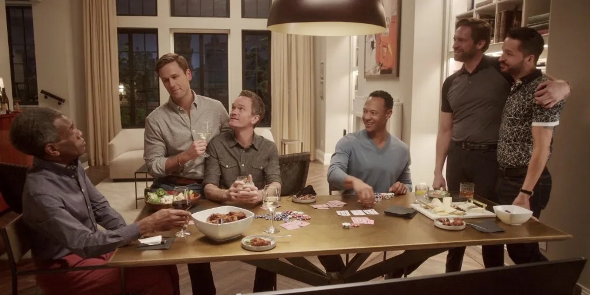 Neil Patrick Harris, André De Shields, Jai Rodriguez, Emerson Brooks, Dan Amboyer, and Colin Hanlon in Uncoupled (2022)