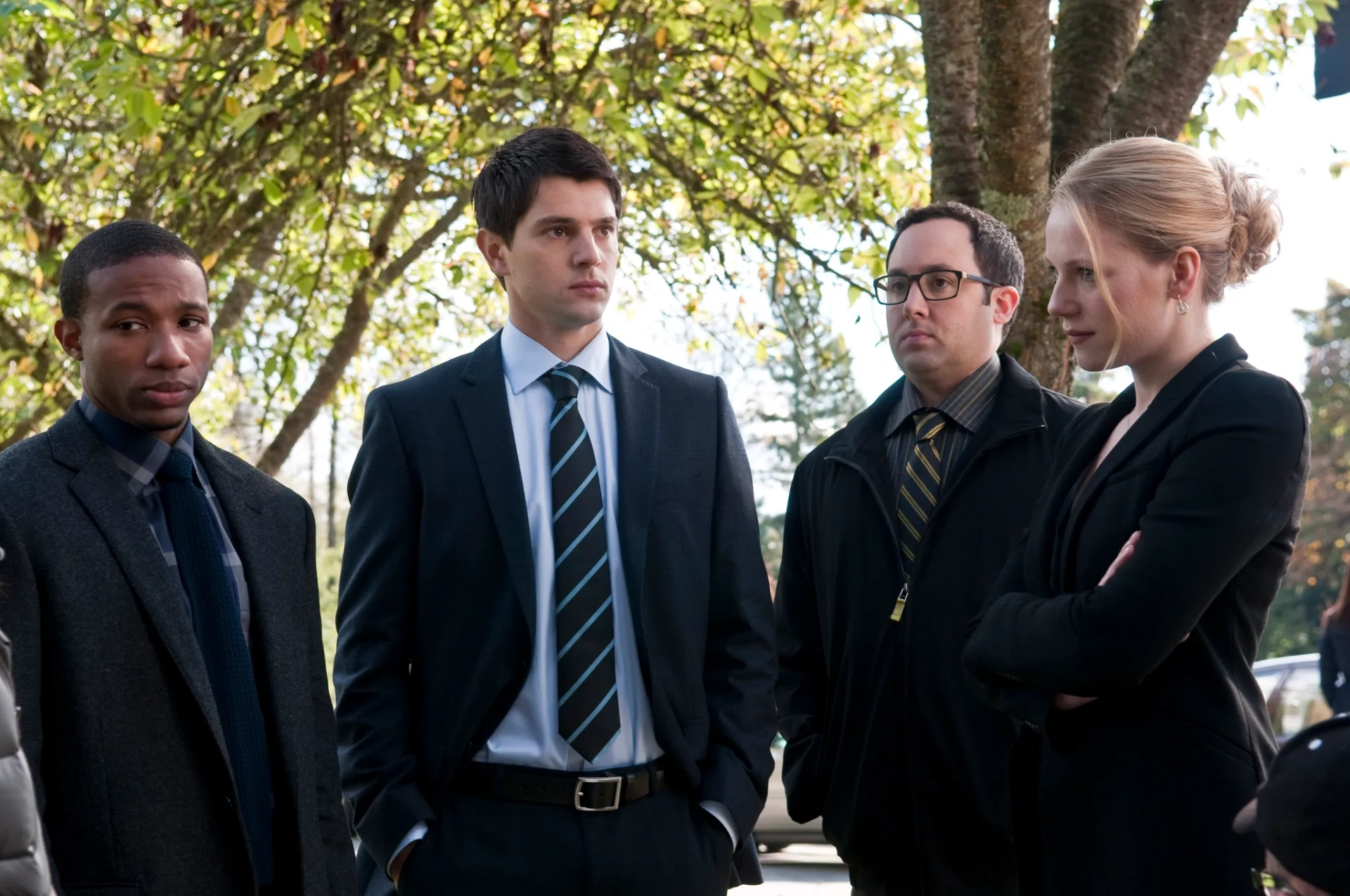 Emma Bell, P.J. Byrne, Nicholas D'Agosto, and Arlen Escarpeta in Final Destination 5 (2011)