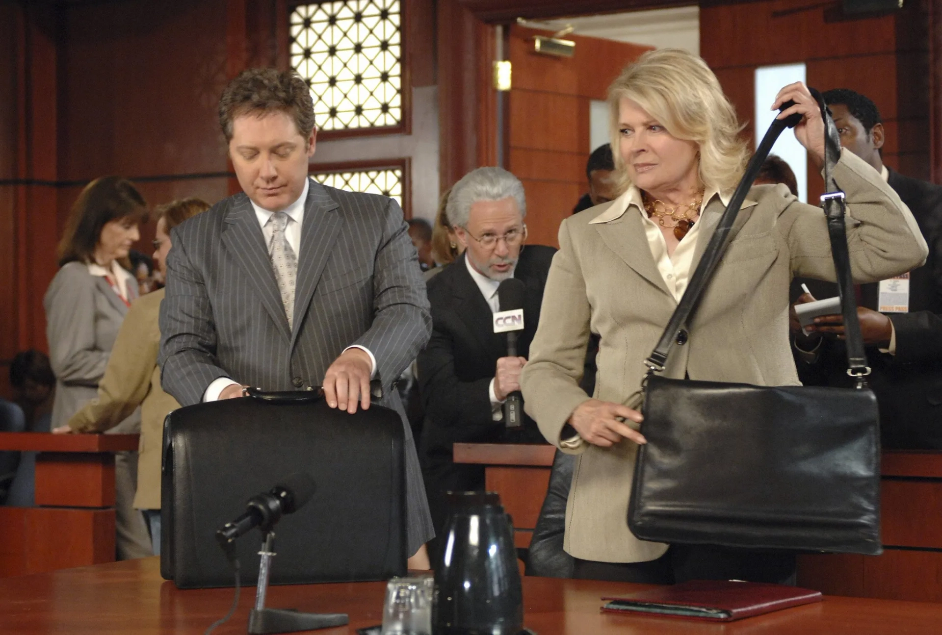 Candice Bergen, James Spader, and Aaron Lustig in Boston Legal (2004)