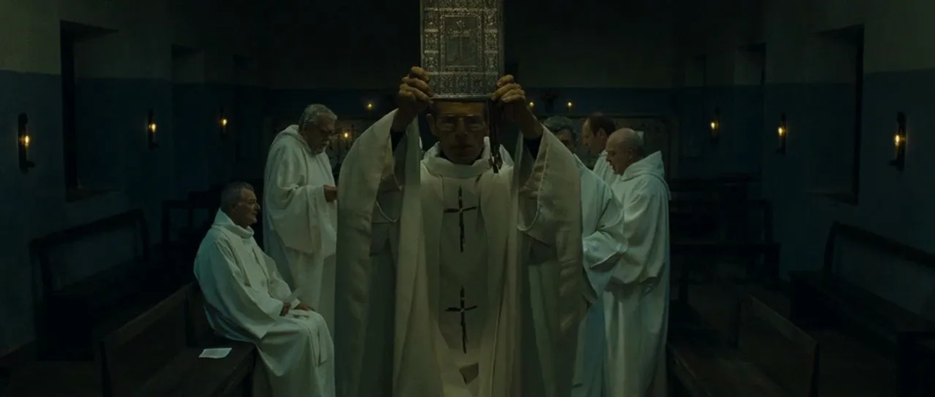 Michael Lonsdale, Jean-Marie Frin, Philippe Laudenbach, Xavier Maly, and Lambert Wilson in Of Gods and Men (2010)