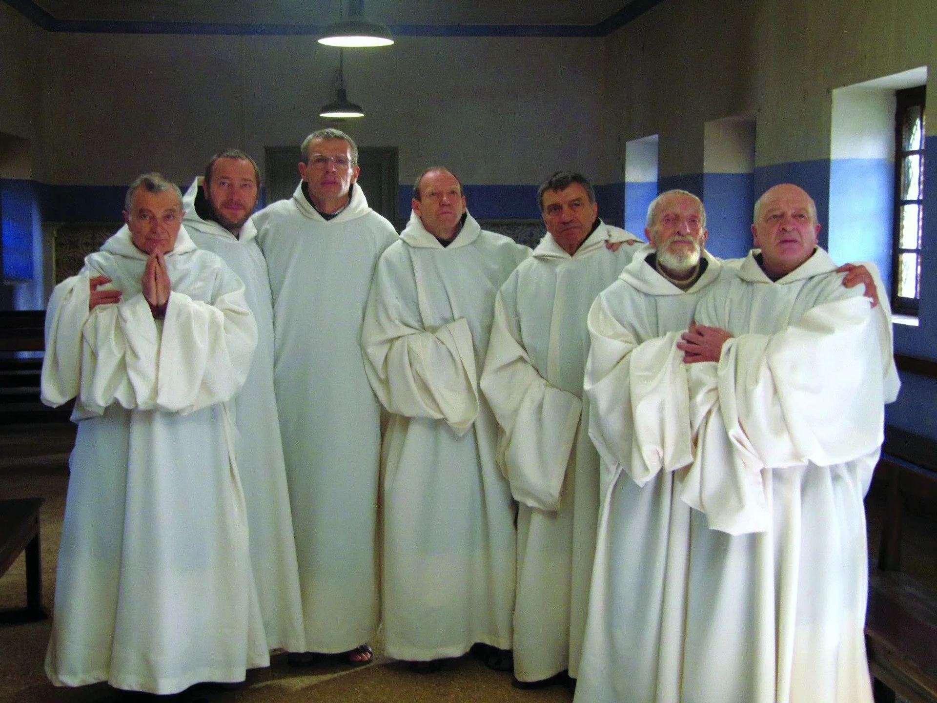 Jacques Herlin, Jean-Marie Frin, Philippe Laudenbach, Xavier Maly, Loïc Pichon, Olivier Rabourdin, and Lambert Wilson in Of Gods and Men (2010)