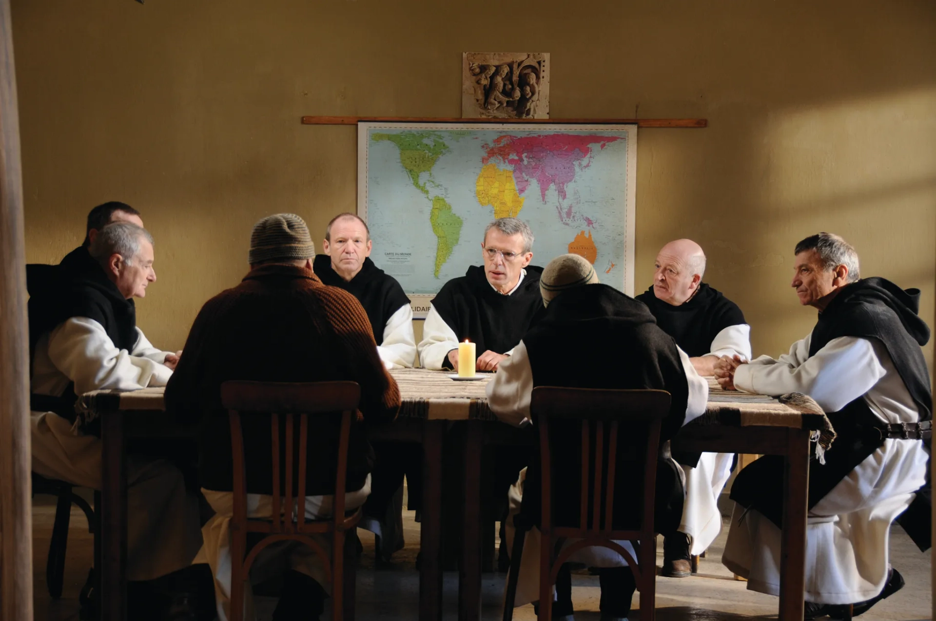 Michael Lonsdale, Jacques Herlin, Jean-Marie Frin, Philippe Laudenbach, Xavier Maly, Loïc Pichon, and Lambert Wilson in Of Gods and Men (2010)