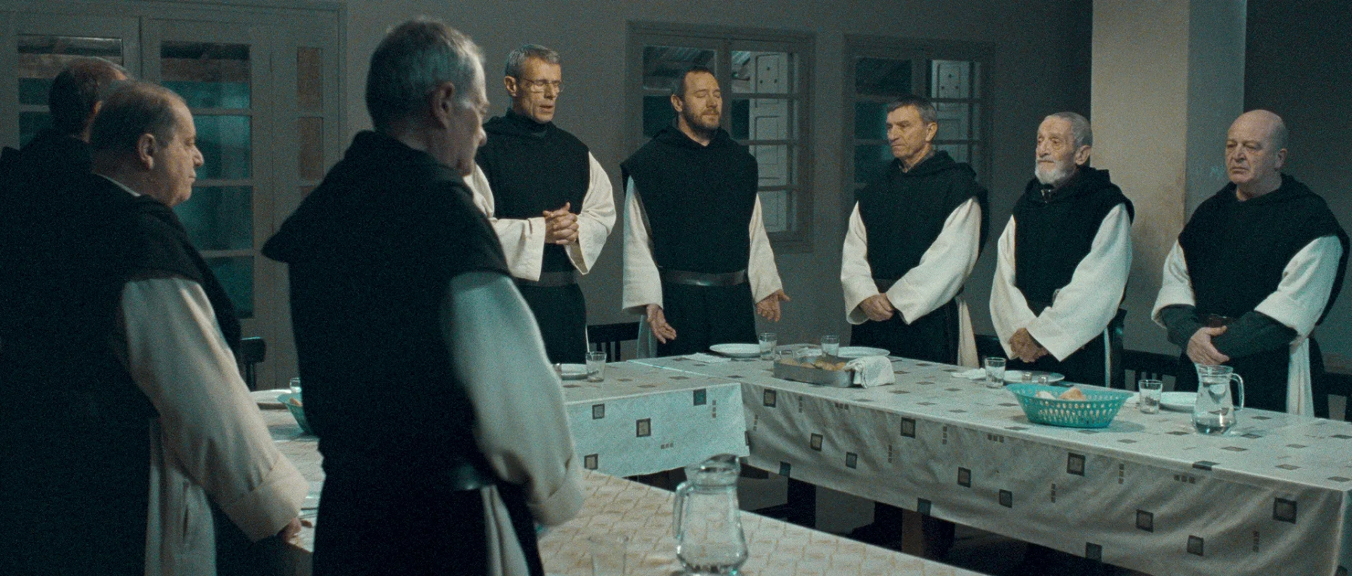 Jacques Herlin, Jean-Marie Frin, Philippe Laudenbach, Olivier Perrier, Loïc Pichon, Olivier Rabourdin, and Lambert Wilson in Of Gods and Men (2010)