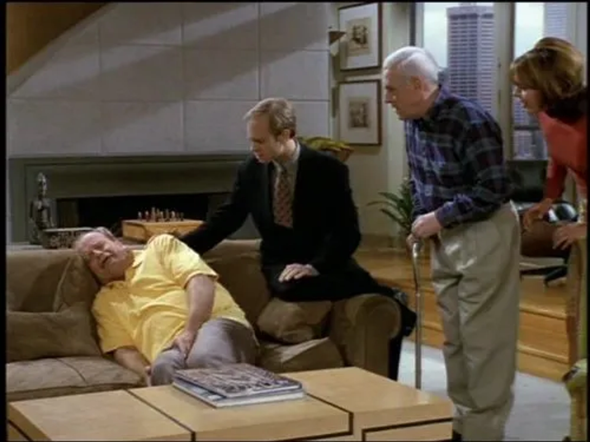 Kelsey Grammer, David Hyde Pierce, John Mahoney, and Jane Leeves in Frasier (1993)