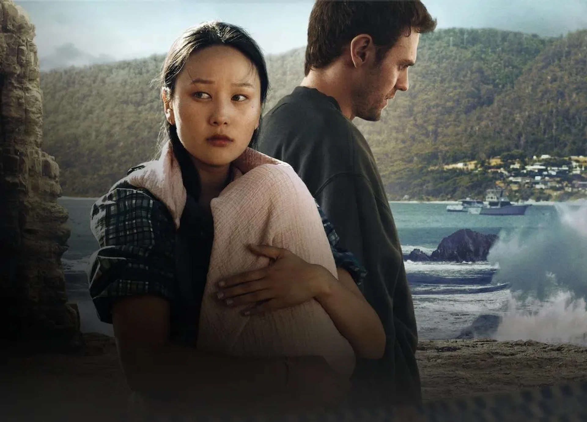 Charlie Vickers and Yerin Ha in The Survivors (2025)