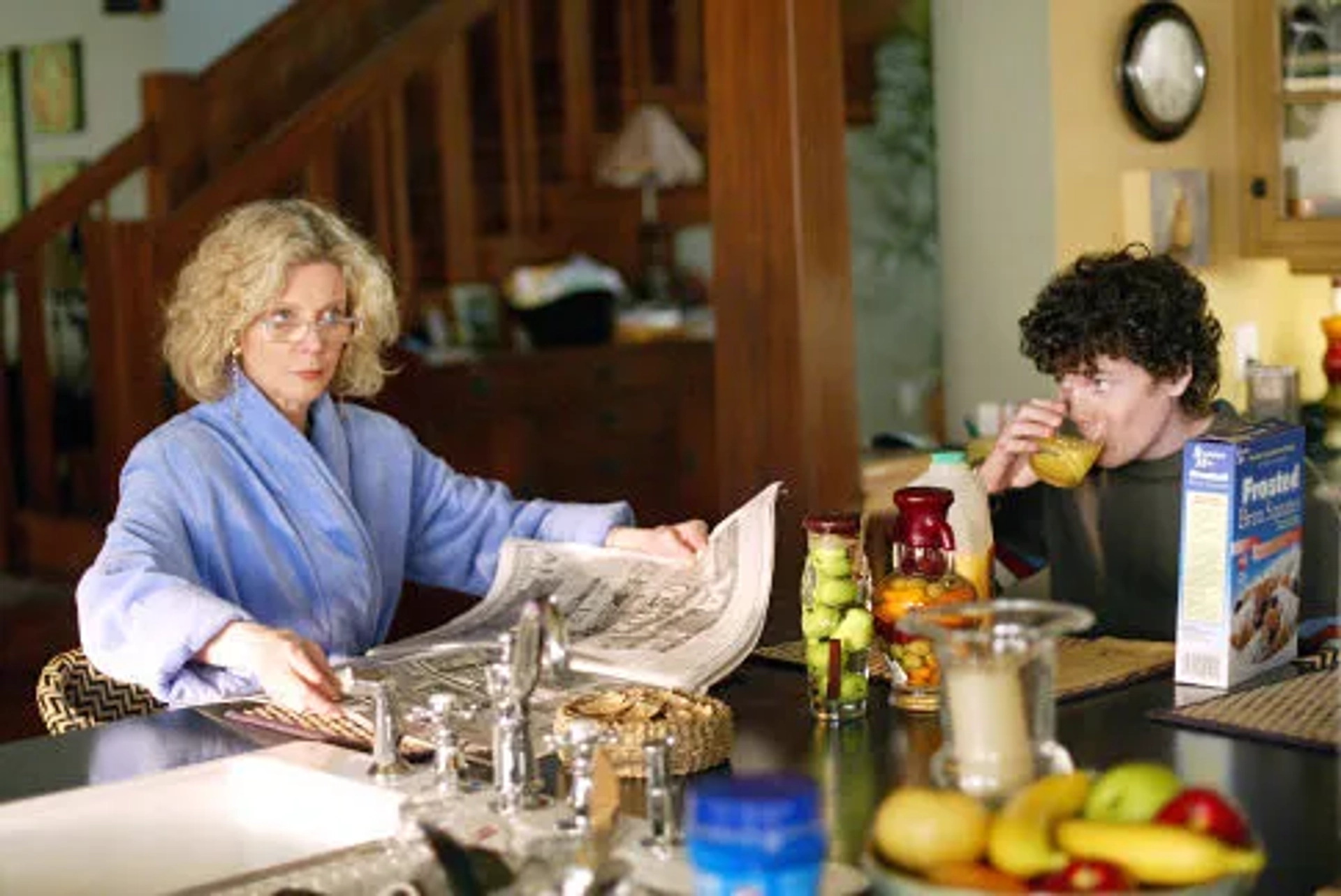 Blythe Danner as "Izzy" and Anton Yelchin as "Byrd"