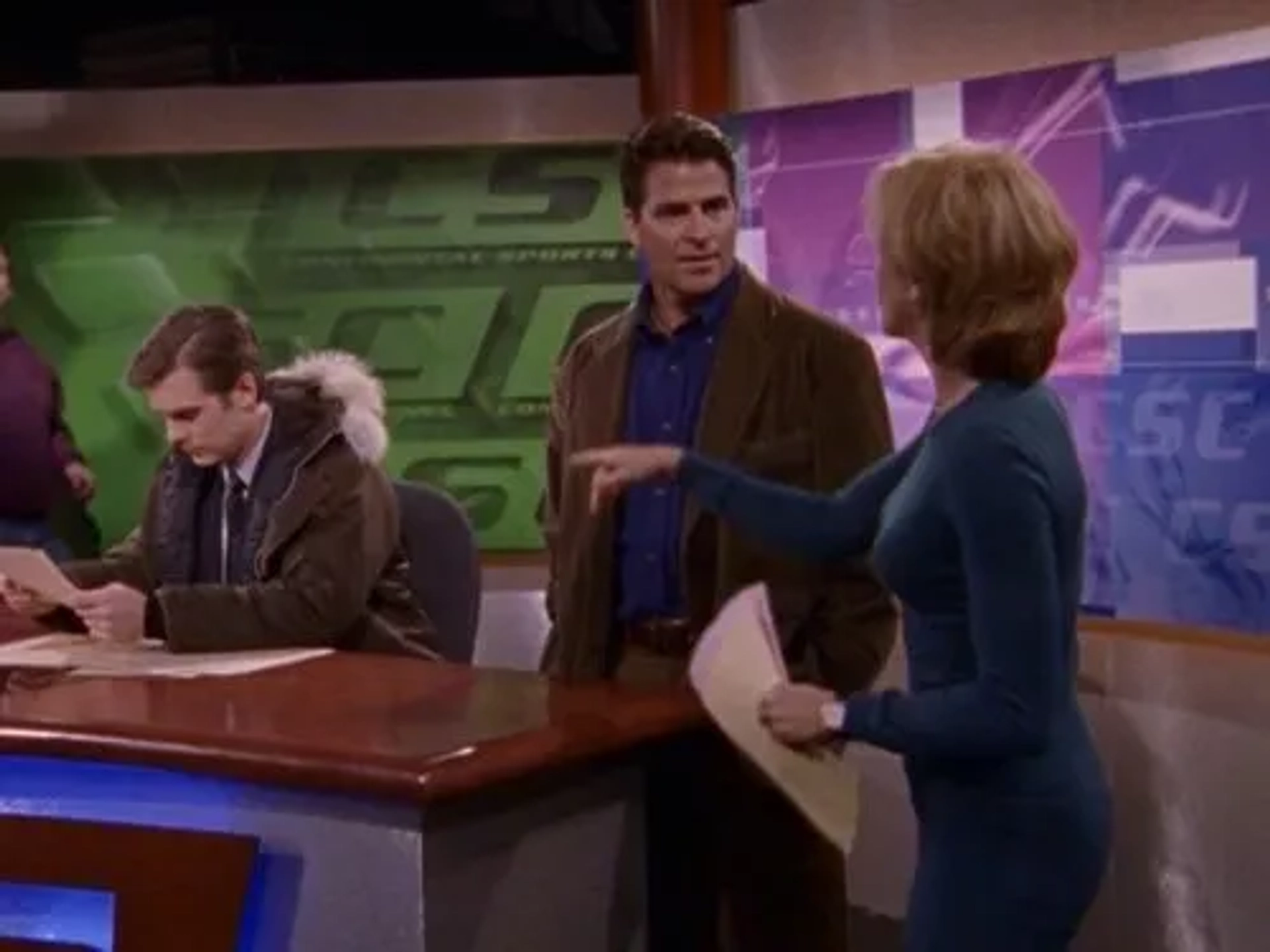 Felicity Huffman, Peter Krause, and Ted McGinley in Sports Night (1998)