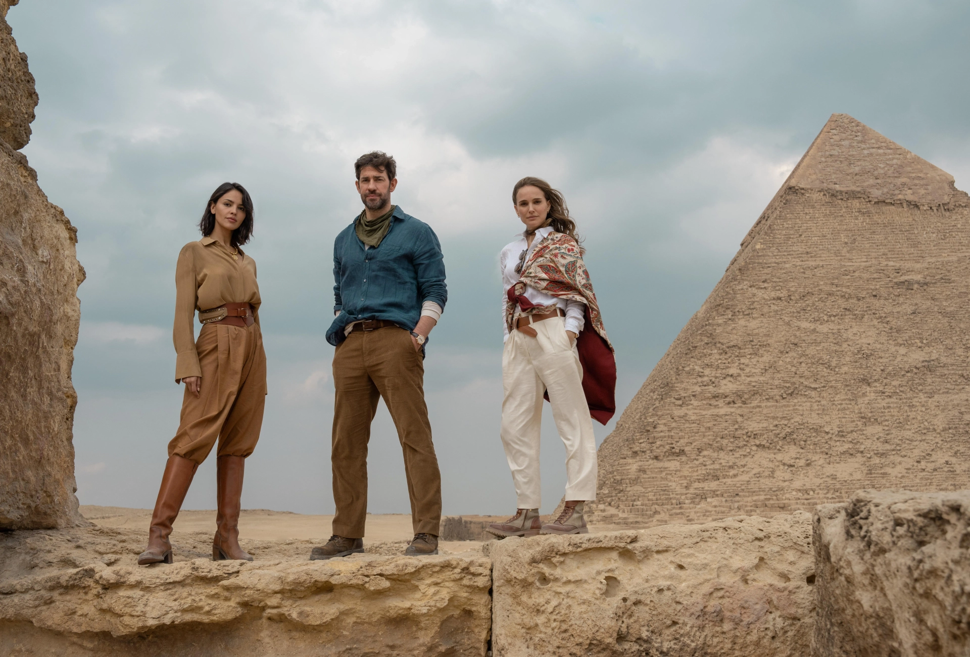 Natalie Portman, John Krasinski, and Eiza González in Fountain of Youth (2025)