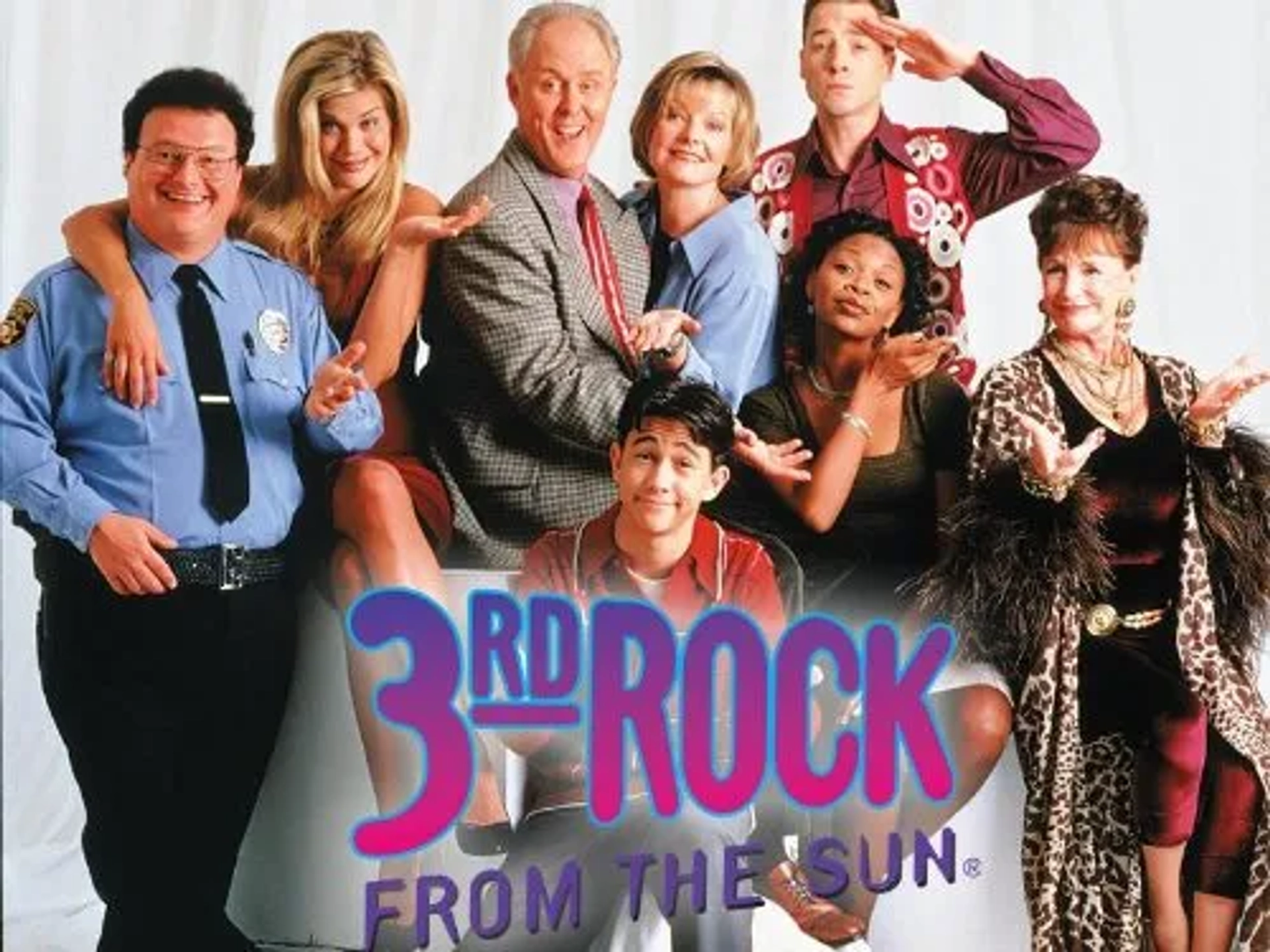Wayne Knight, John Lithgow, Jane Curtin, Kristen Johnston, Joseph Gordon-Levitt, Simbi Kali, French Stewart, and Elmarie Wendel in 3rd Rock from the Sun (1996)