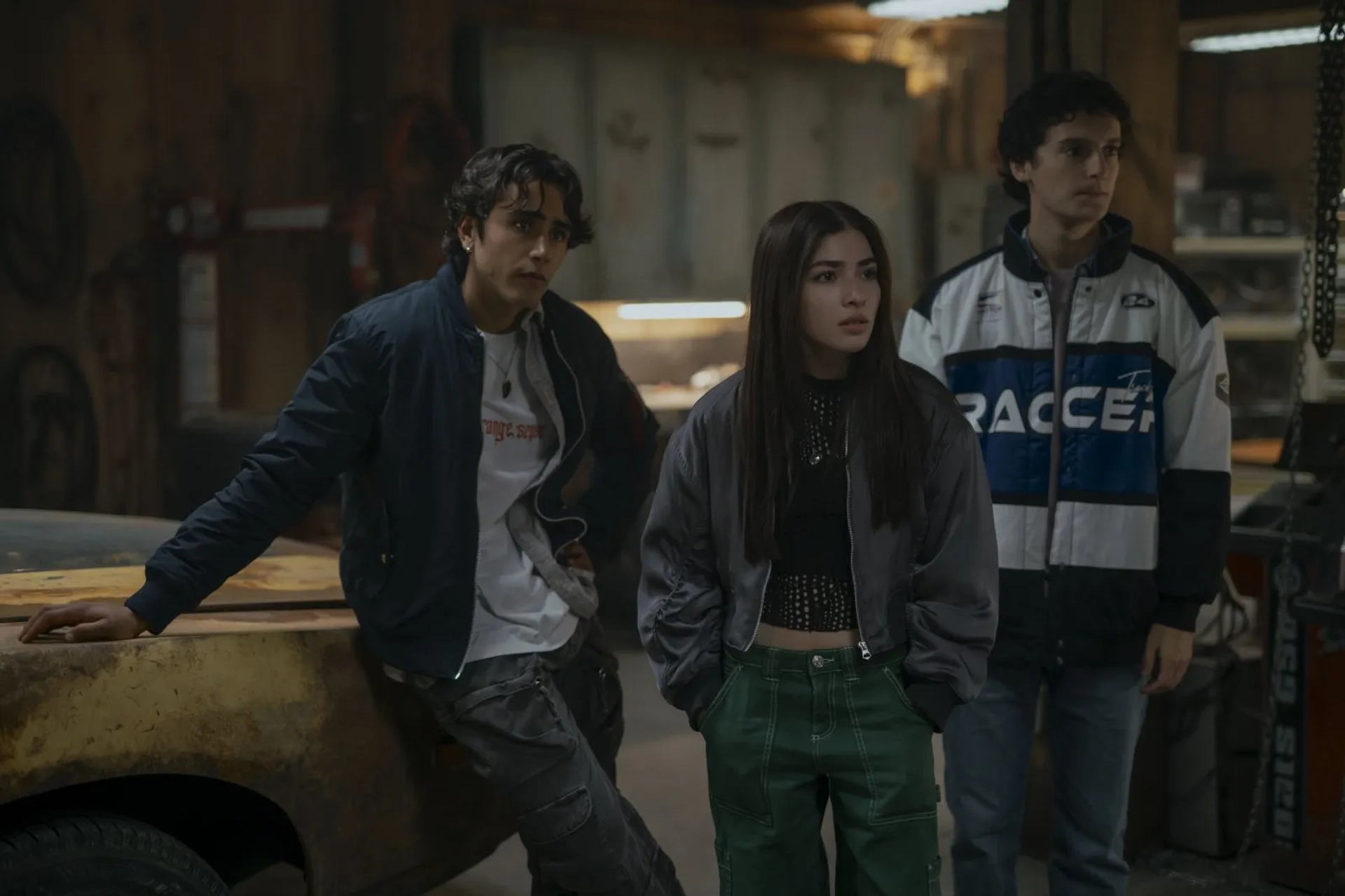 Melissa Collazo, Michael Cimino, and Nicolas Cantu in Motorheads (2025)