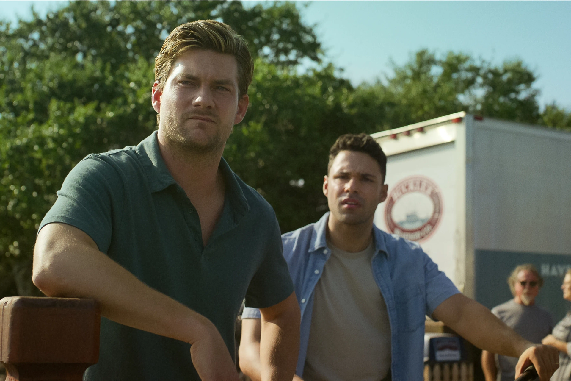 Jake Weary and Rafael L. Silva in The Waterfront (2025)