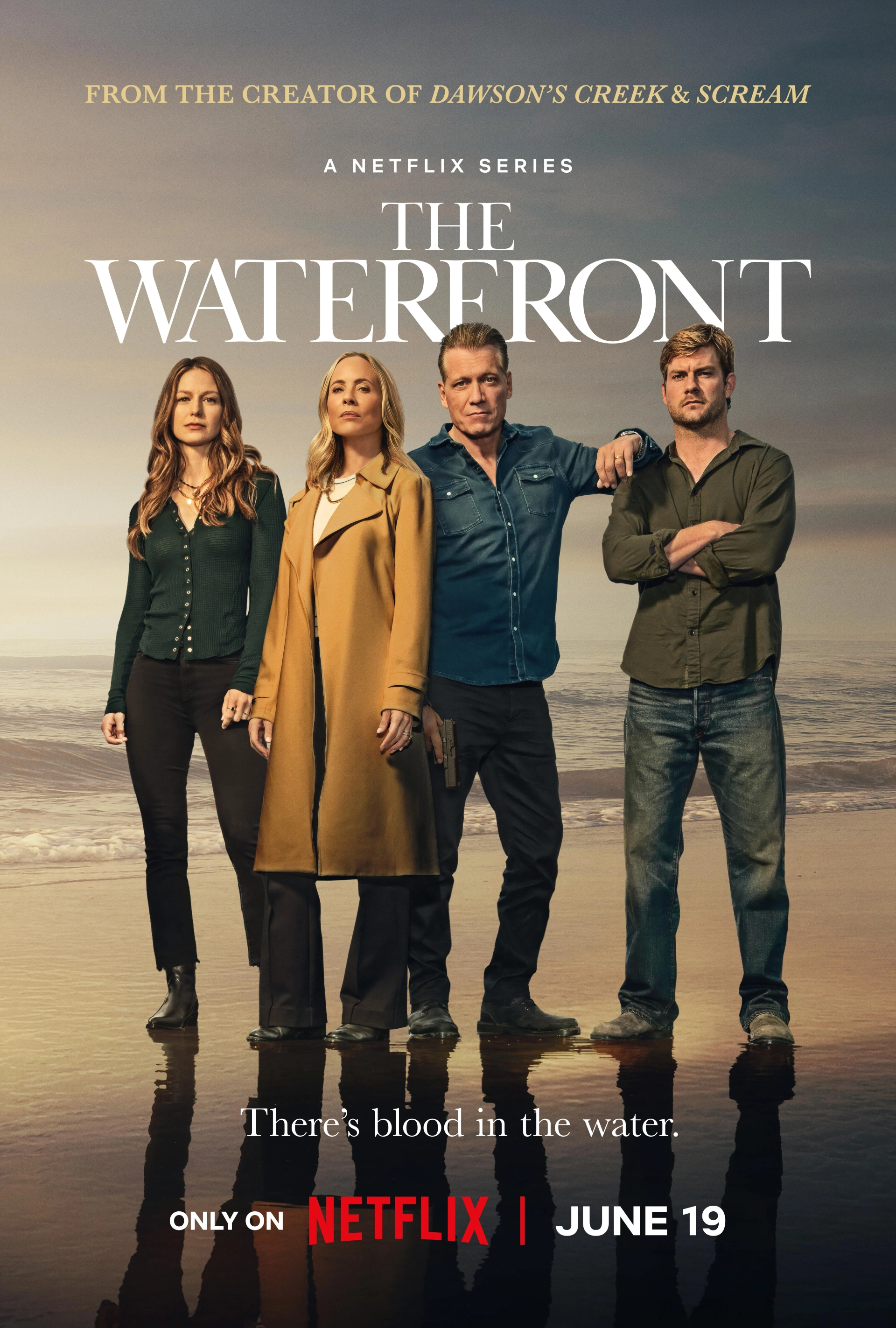 Maria Bello, Holt McCallany, Jake Weary, and Melissa Benoist in The Waterfront (2025)