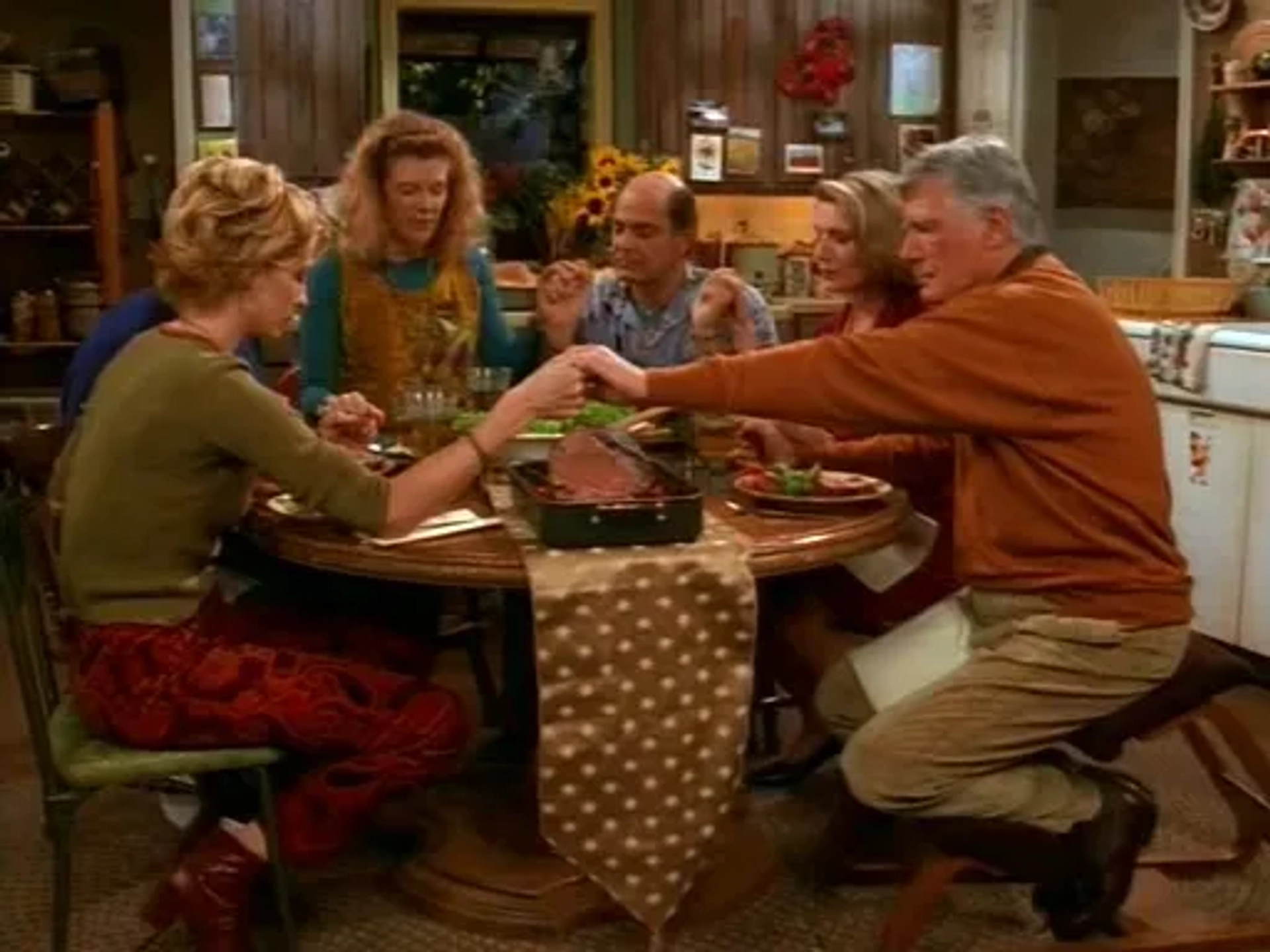 Jenna Elfman, Thomas Gibson, Mimi Kennedy, Alan Rachins, Mitchell Ryan, and Susan Sullivan in Dharma & Greg (1997)