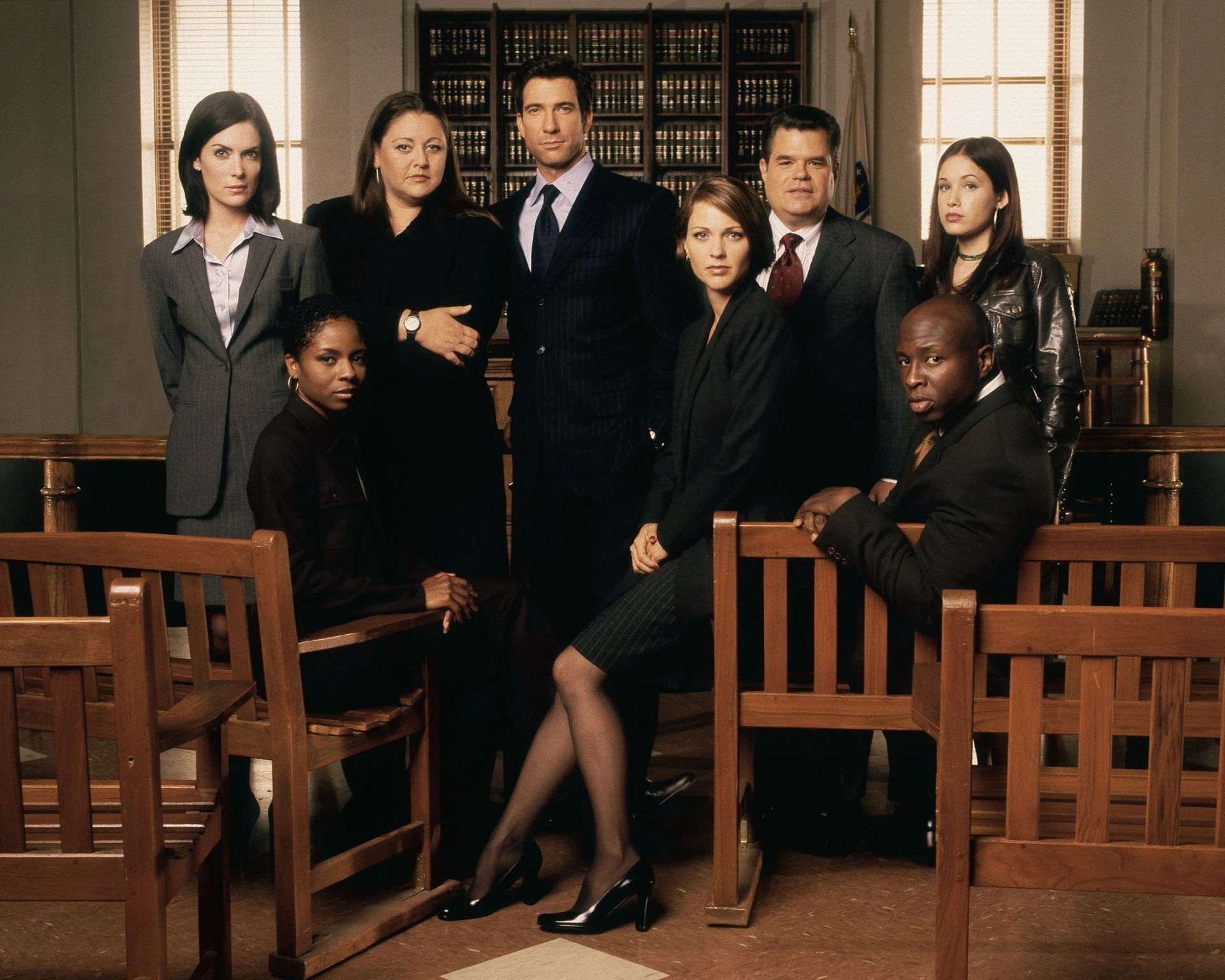 Lara Flynn Boyle, Dylan McDermott, LisaGay Hamilton, Steve Harris, Camryn Manheim, Marla Sokoloff, Kelli Williams, and Michael Badalucco in The Practice (1997)