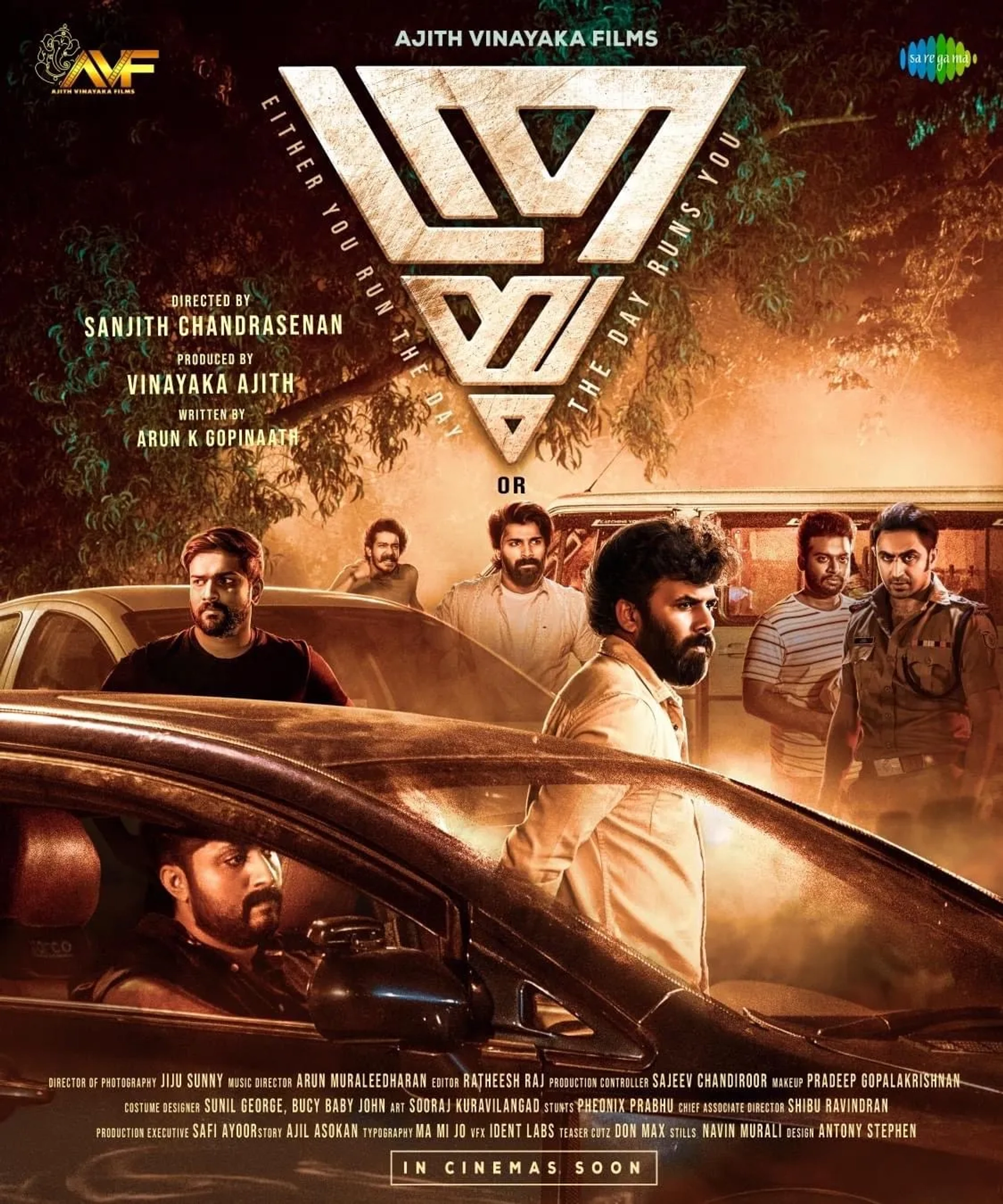 Sunny Wayne, Dhyan Sreenivasan, and Shalu Rahim in Thrayam (2024)