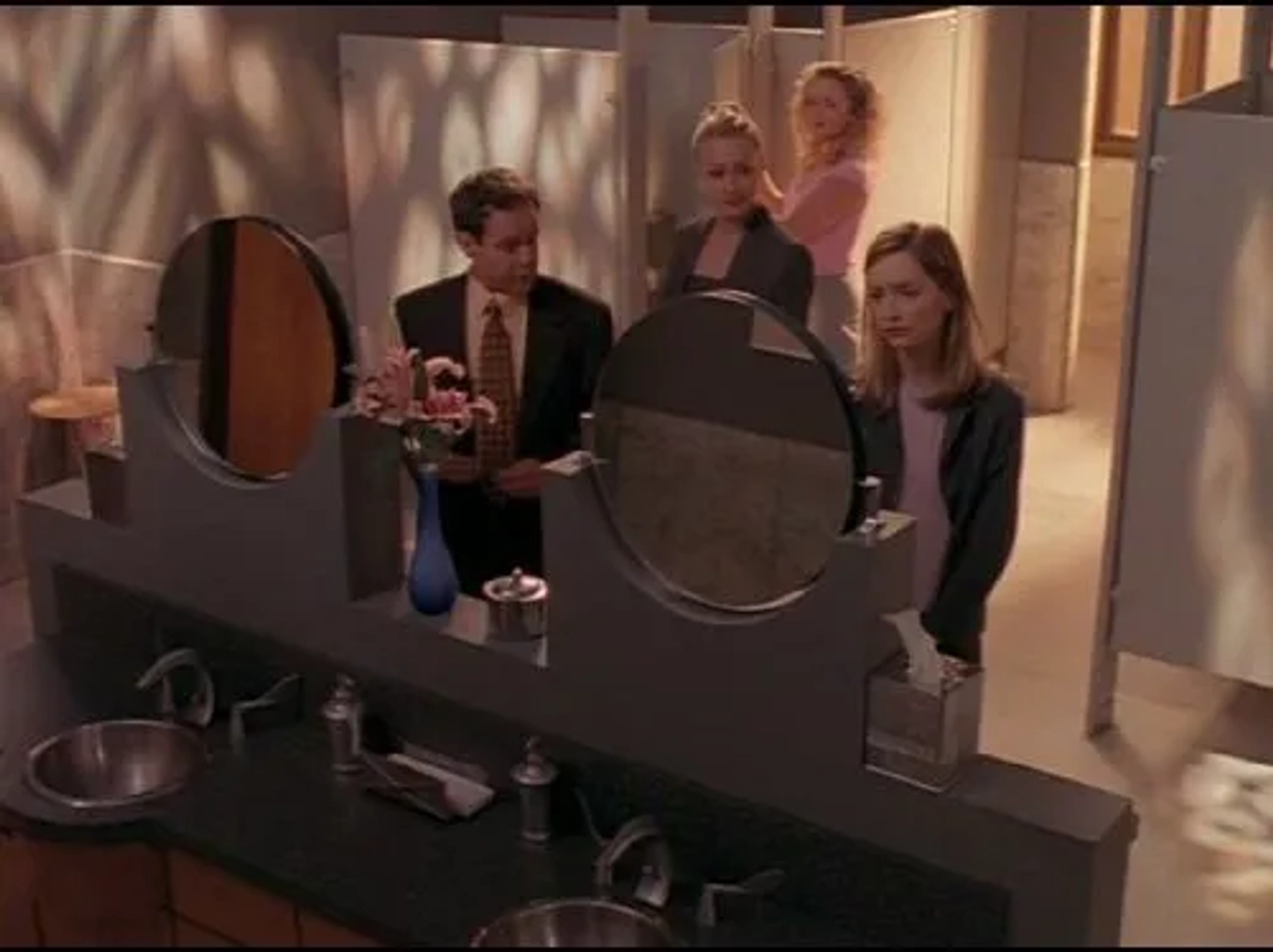 Calista Flockhart, Peter MacNicol, Jane Krakowski, and Portia de Rossi in Ally McBeal (1997)