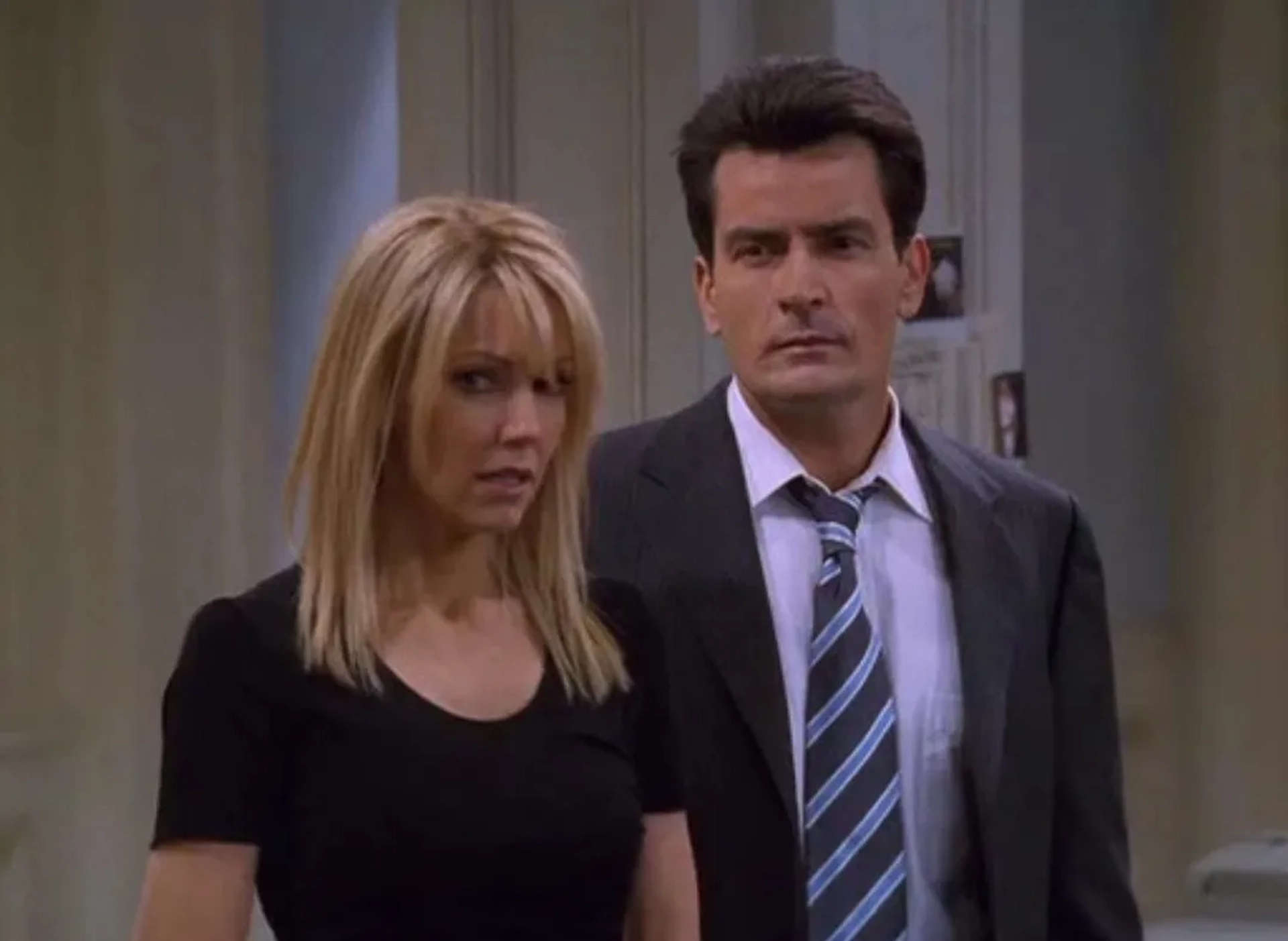 Heather Locklear and Charlie Sheen in Spin City (1996)
