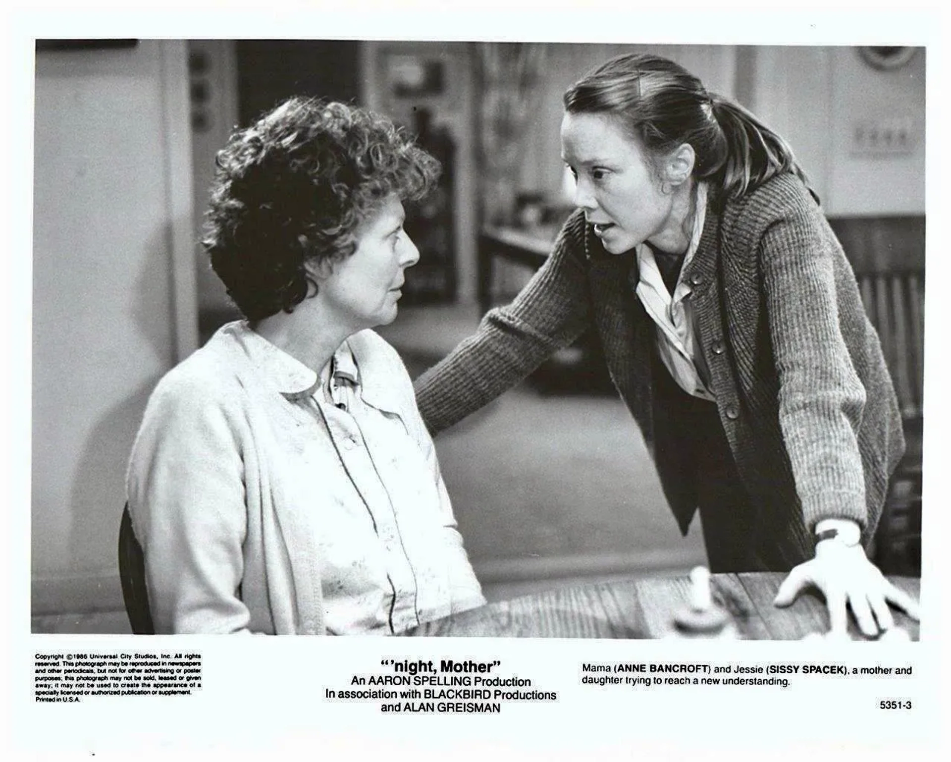 Sissy Spacek and Anne Bancroft in 'night, Mother (1986)
