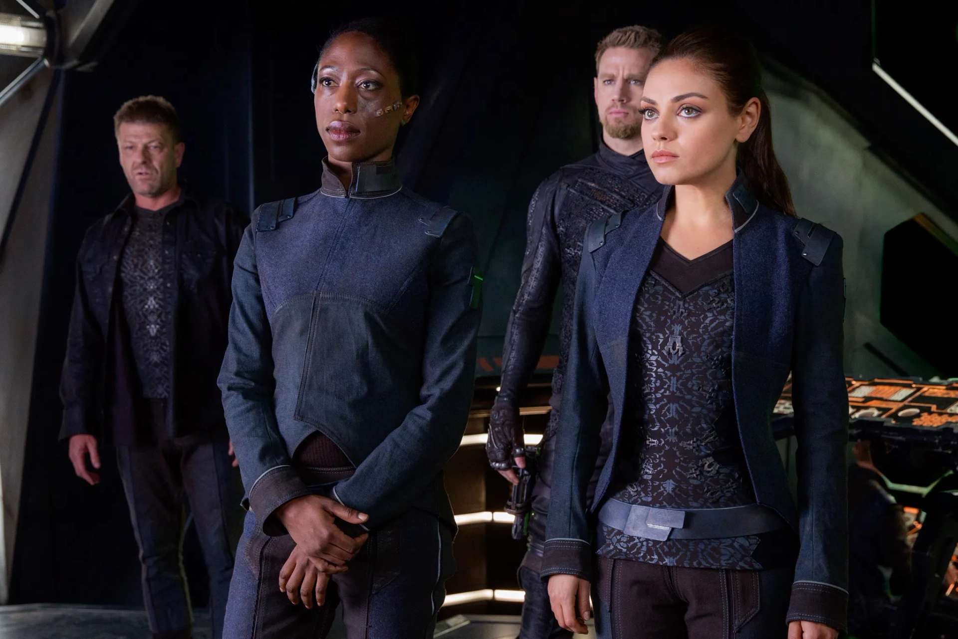 Sean Bean, Mila Kunis, Nikki Amuka-Bird, and Channing Tatum in Jupiter Ascending (2015)
