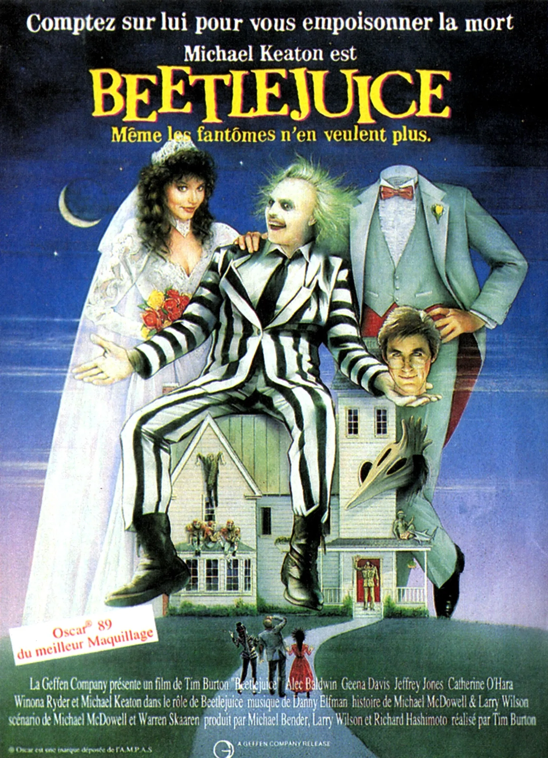 Geena Davis, Winona Ryder, Alec Baldwin, Jeffrey Jones, Michael Keaton, and Catherine O'Hara in Beetlejuice (1988)