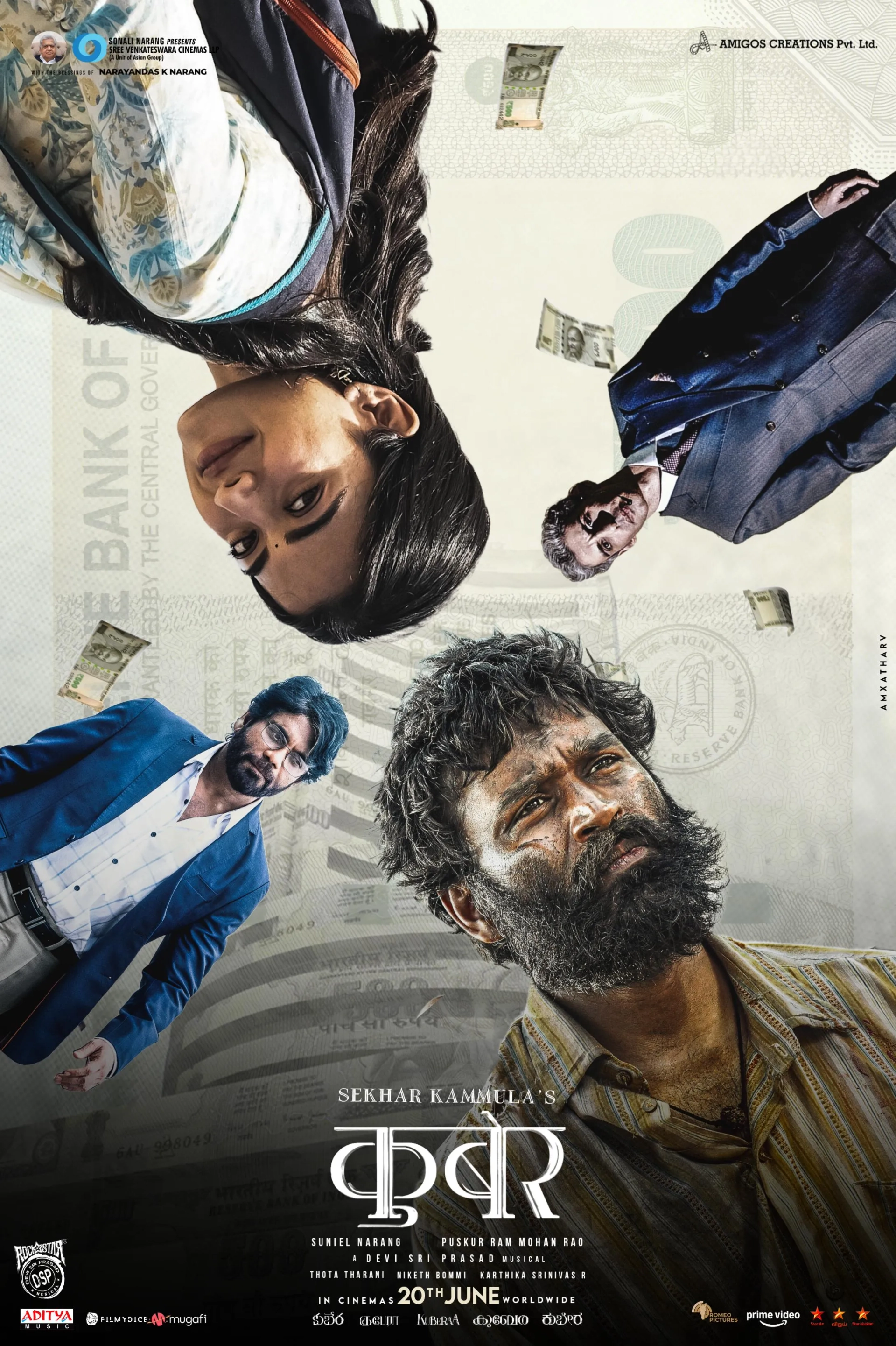 Nagarjuna Akkineni, Dhanush, Jim Sarbh, and Rashmika Mandanna in Kuberaa (2025)