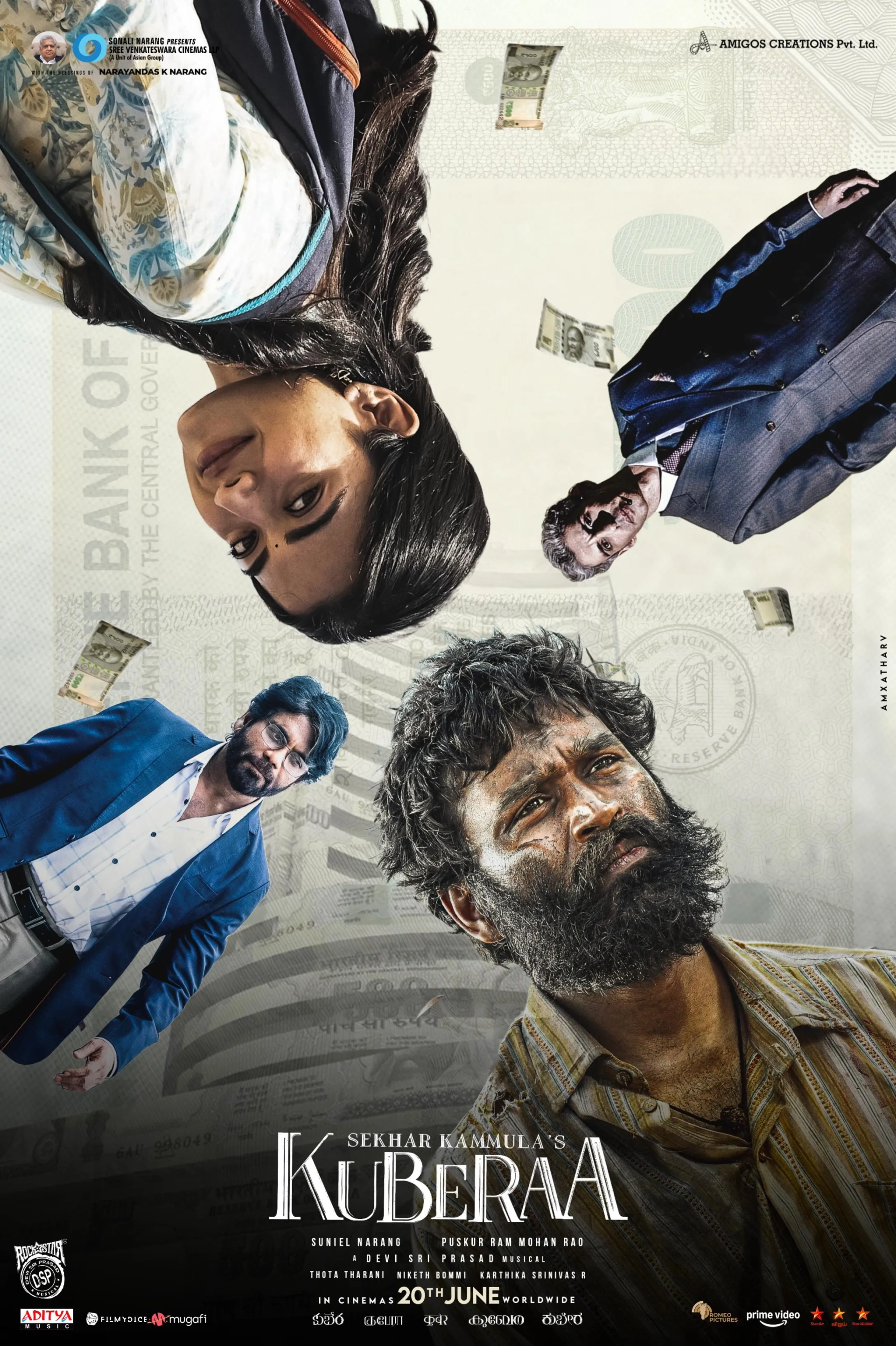 Nagarjuna Akkineni, Dhanush, Jim Sarbh, and Rashmika Mandanna in Kuberaa (2025)