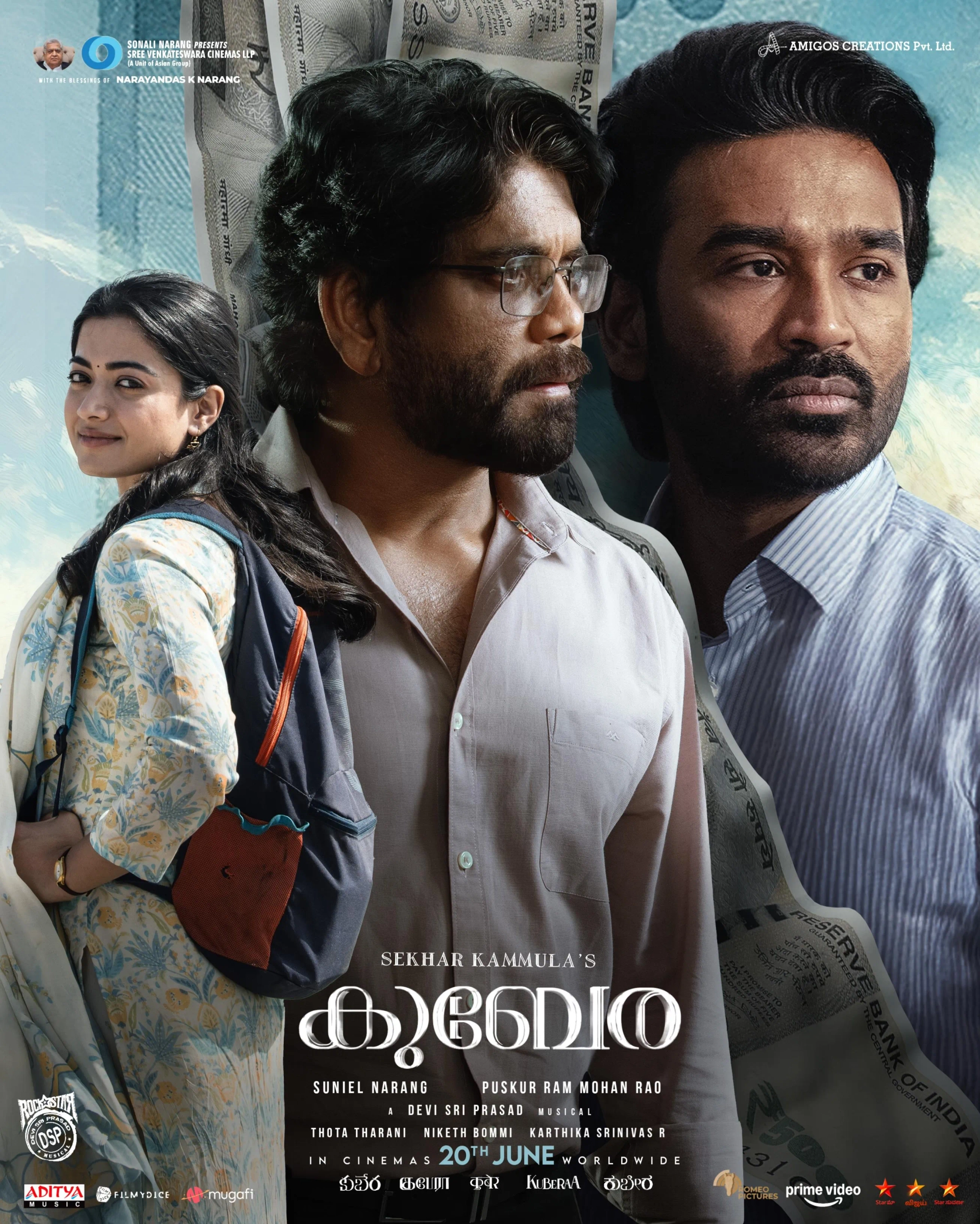 Nagarjuna Akkineni, Dhanush, and Rashmika Mandanna in Kuberaa (2025)