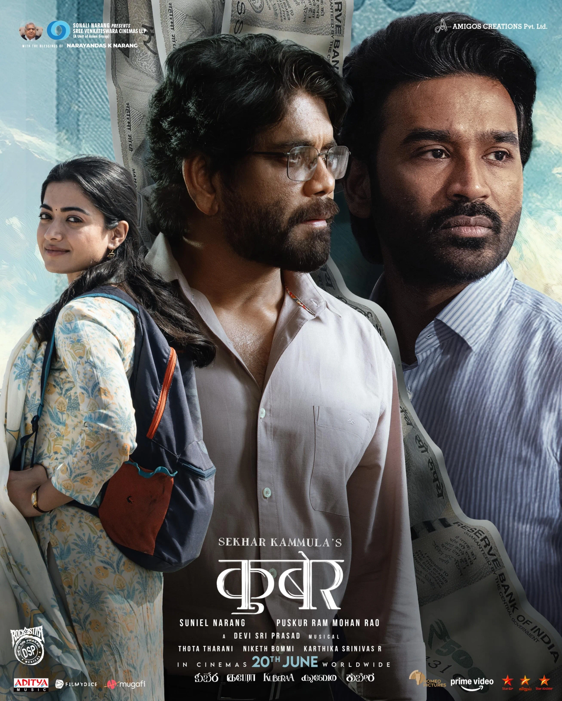 Nagarjuna Akkineni, Dhanush, and Rashmika Mandanna in Kuberaa (2025)